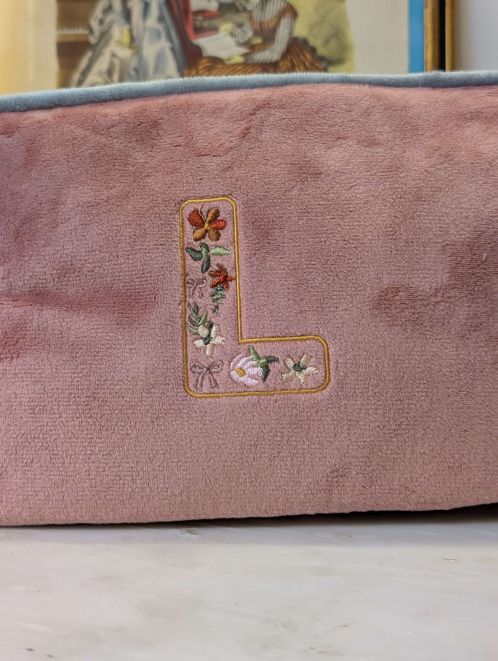 POUCH EMBROIDERY LETTERA L ROSA/GRIGIO - NALI'