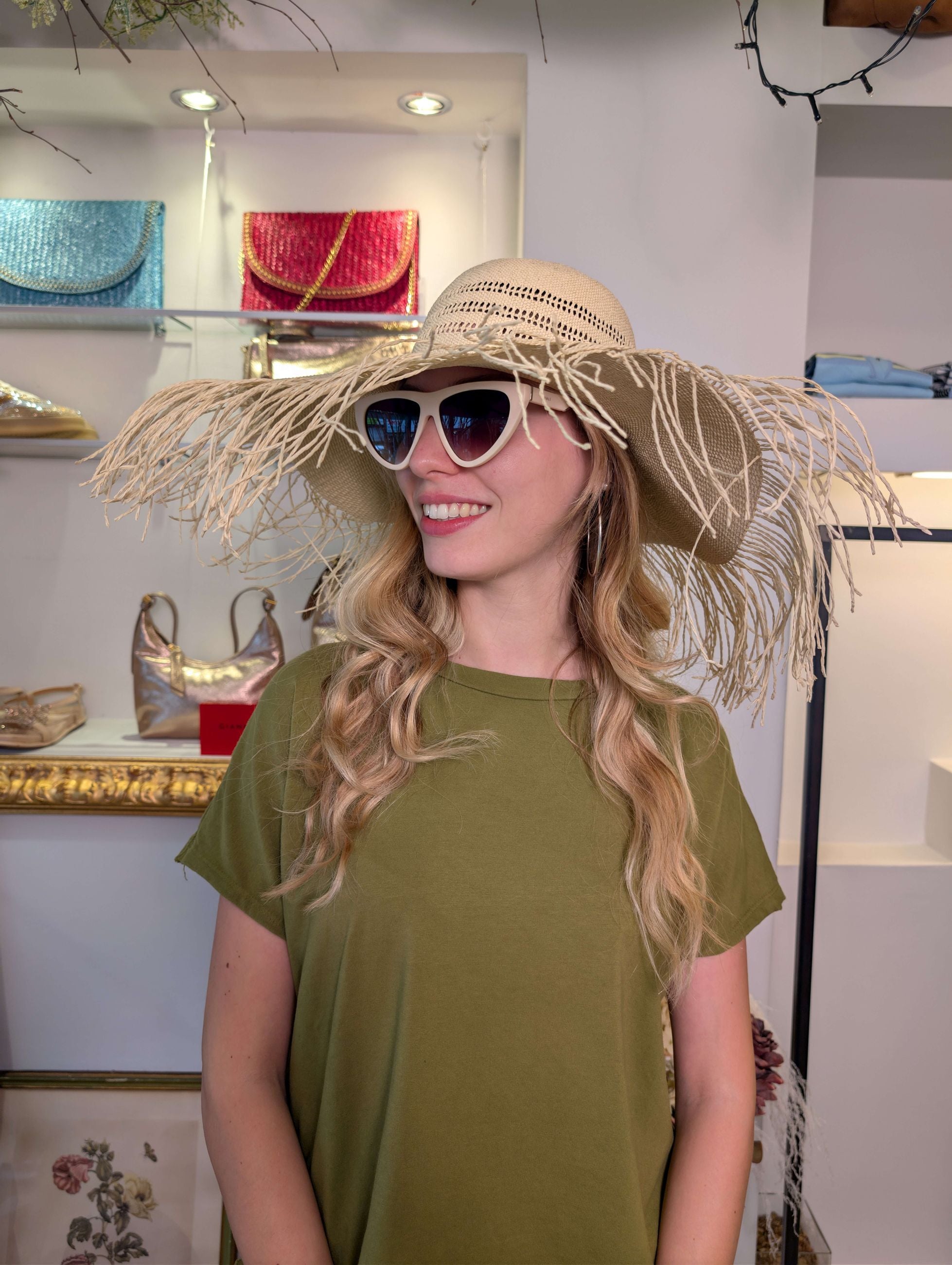 CAPPELLO SOLE IN PAGLIA CON FRANGE CREMA - NALI'