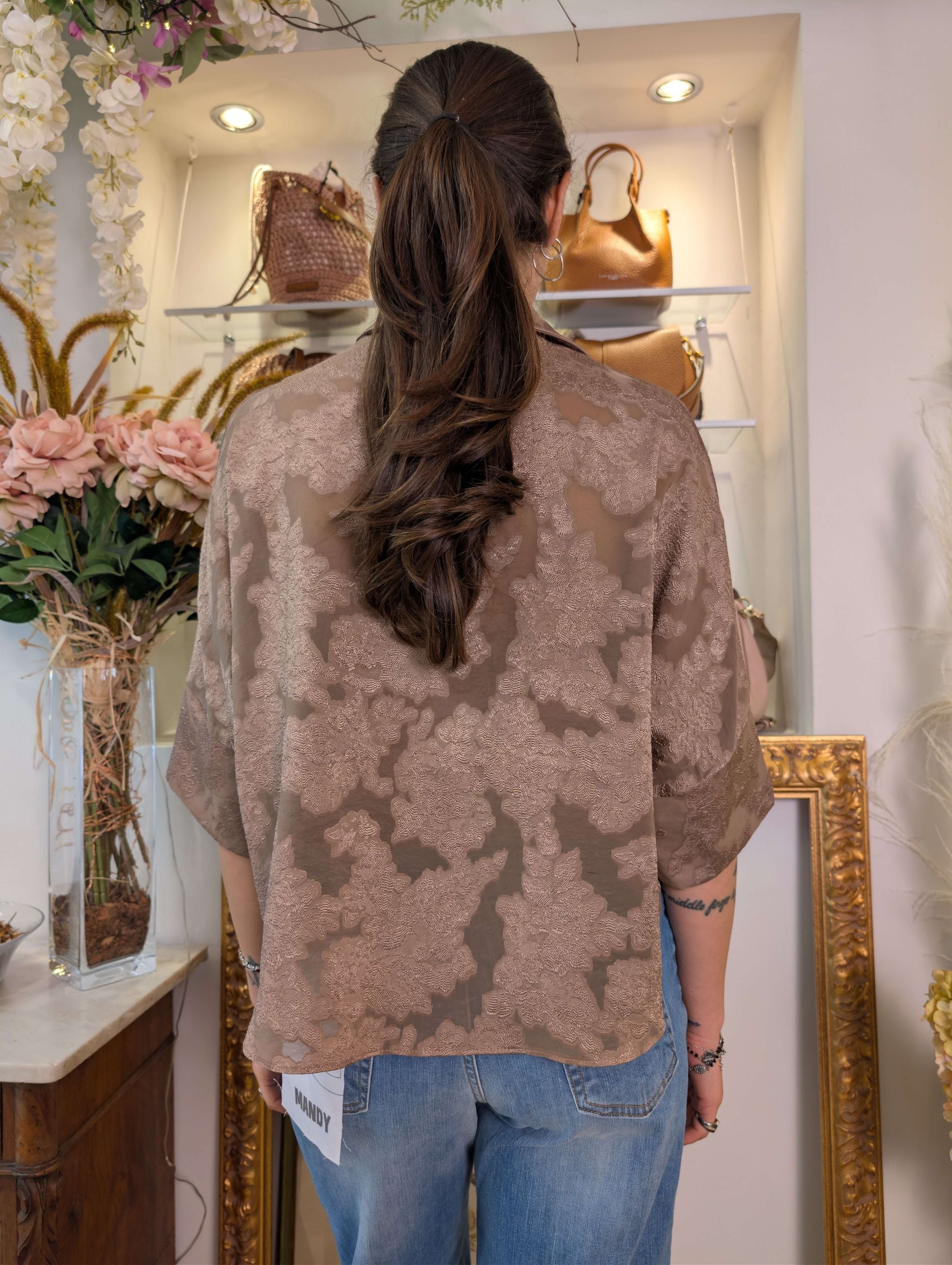 Camicia-kimono cropped in tessuto devoré - SHE_FLORENCE_LAB