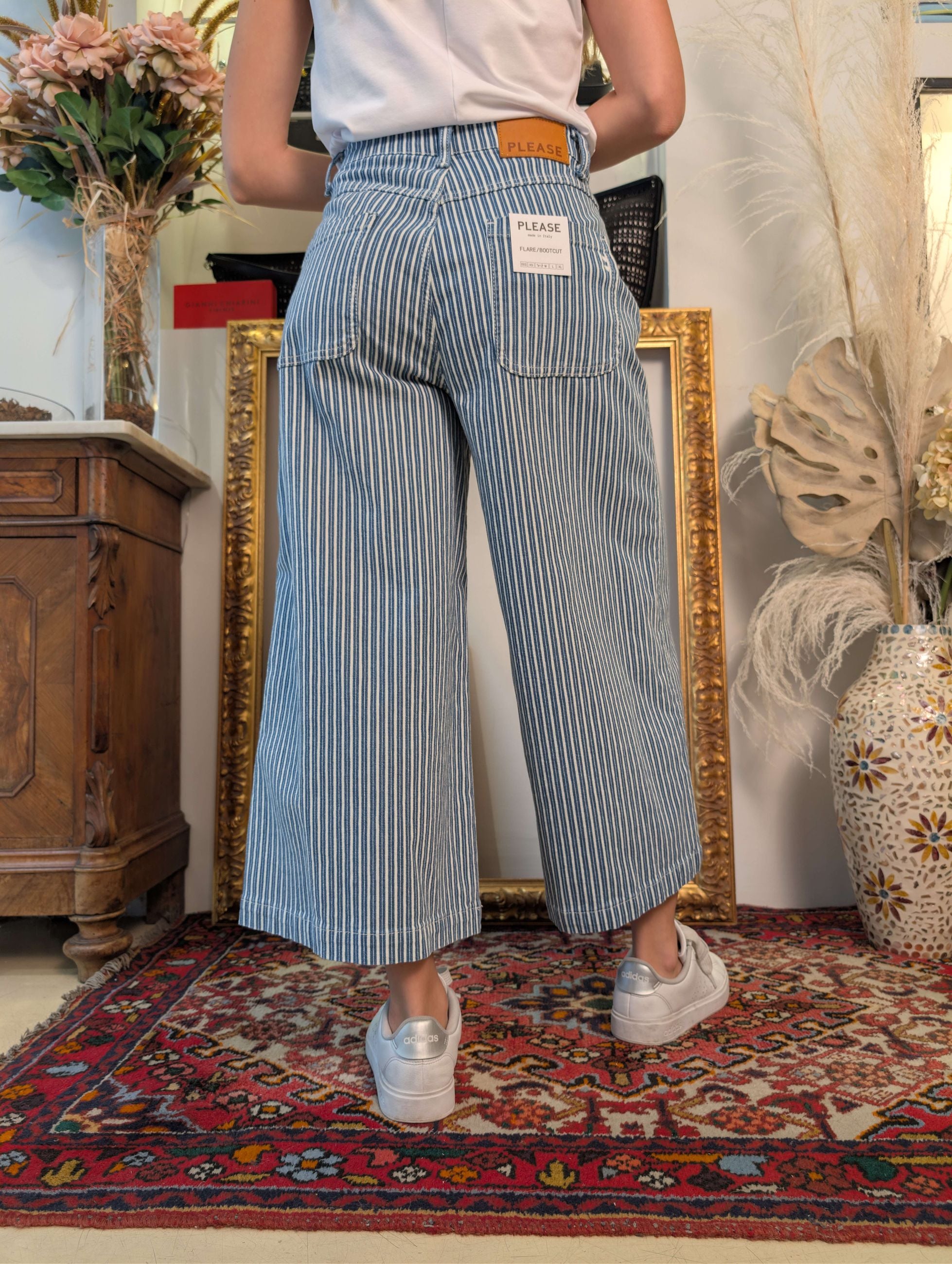 Panta cropped in denim rigato - PLEASE