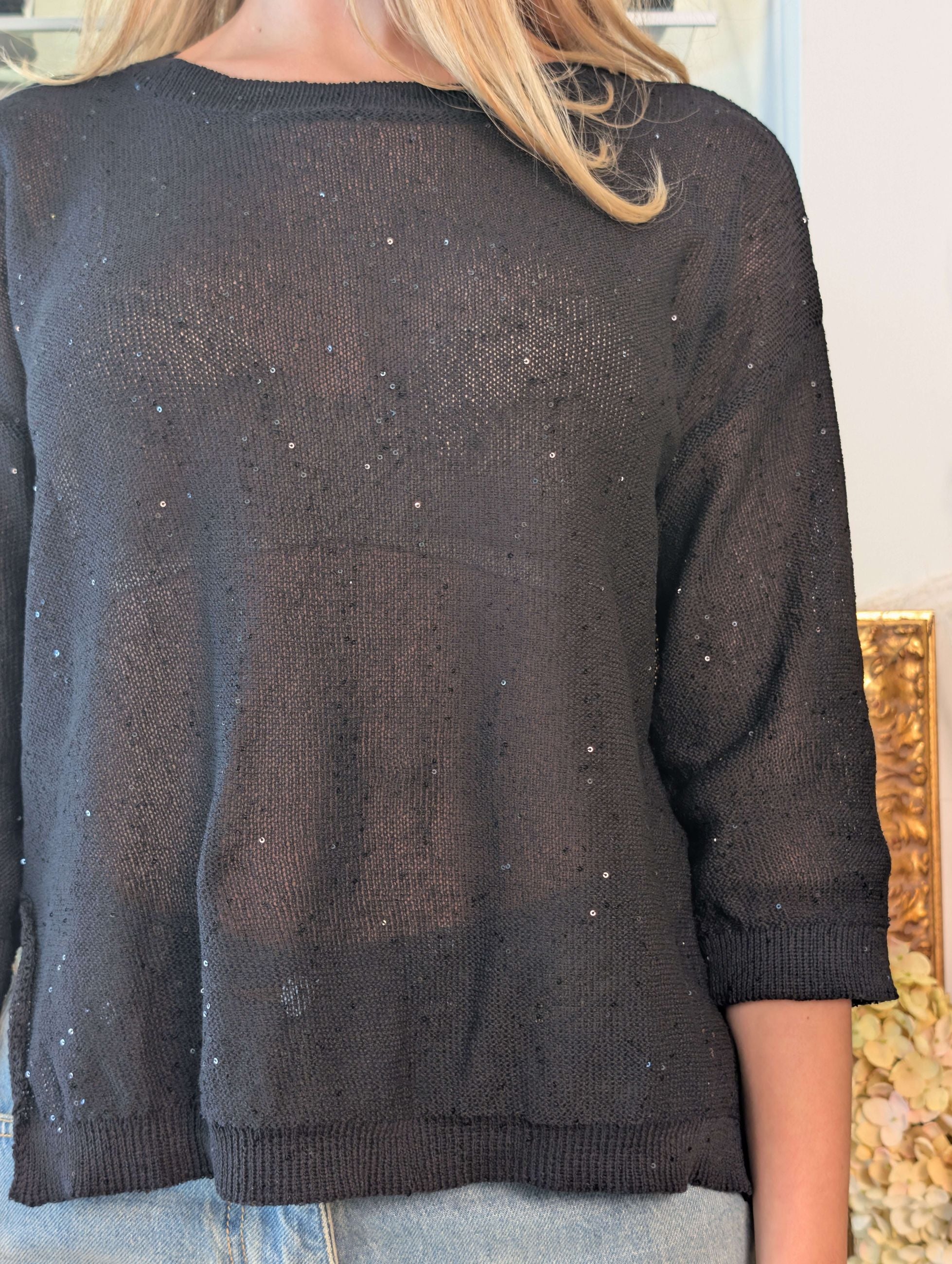 Maglia scollo barchetta con micropaillettes - SHE_FLORENCE_LAB