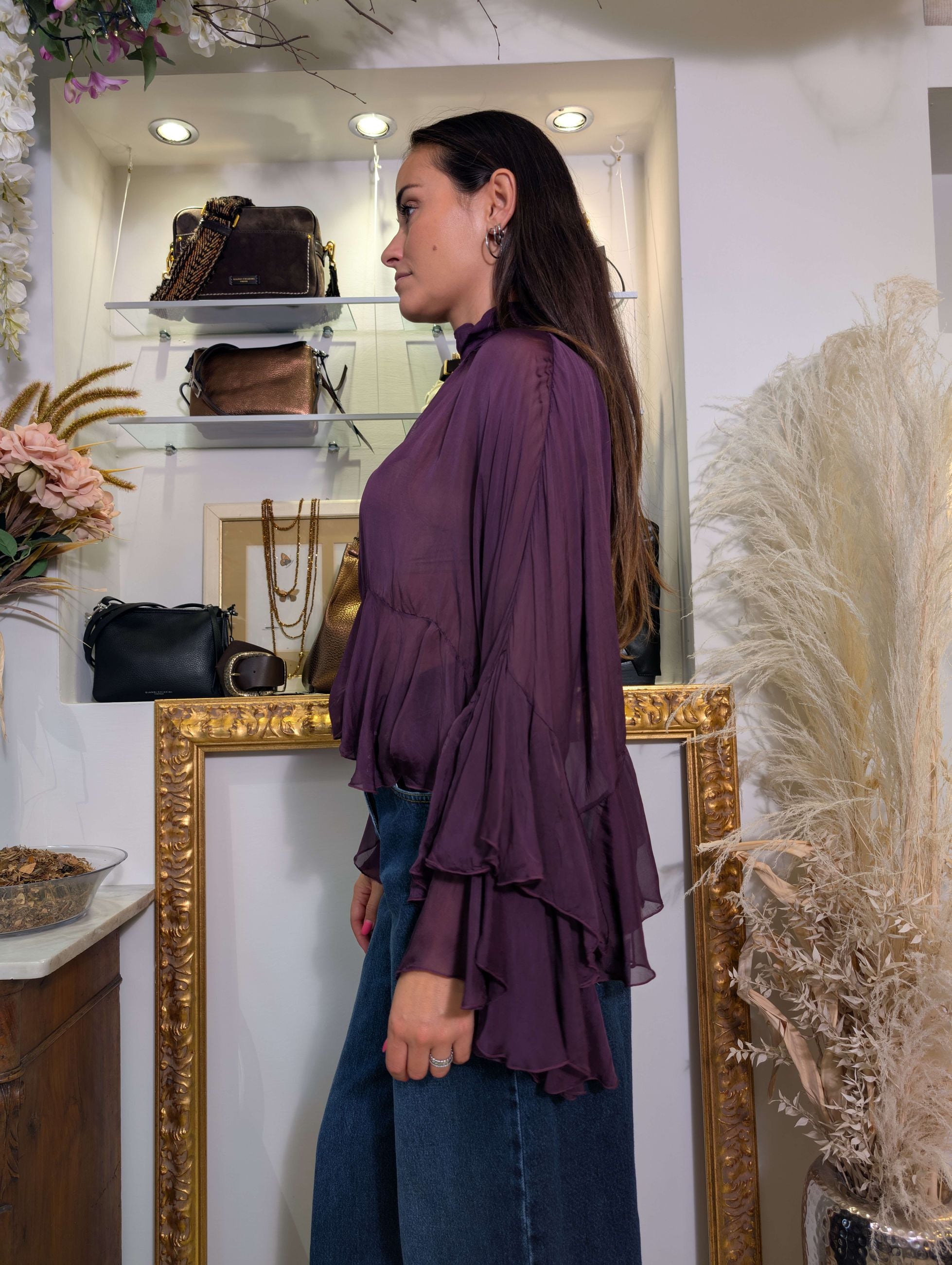 Blusa ampia in tessuto misto seta tinto in capo - DIXIE