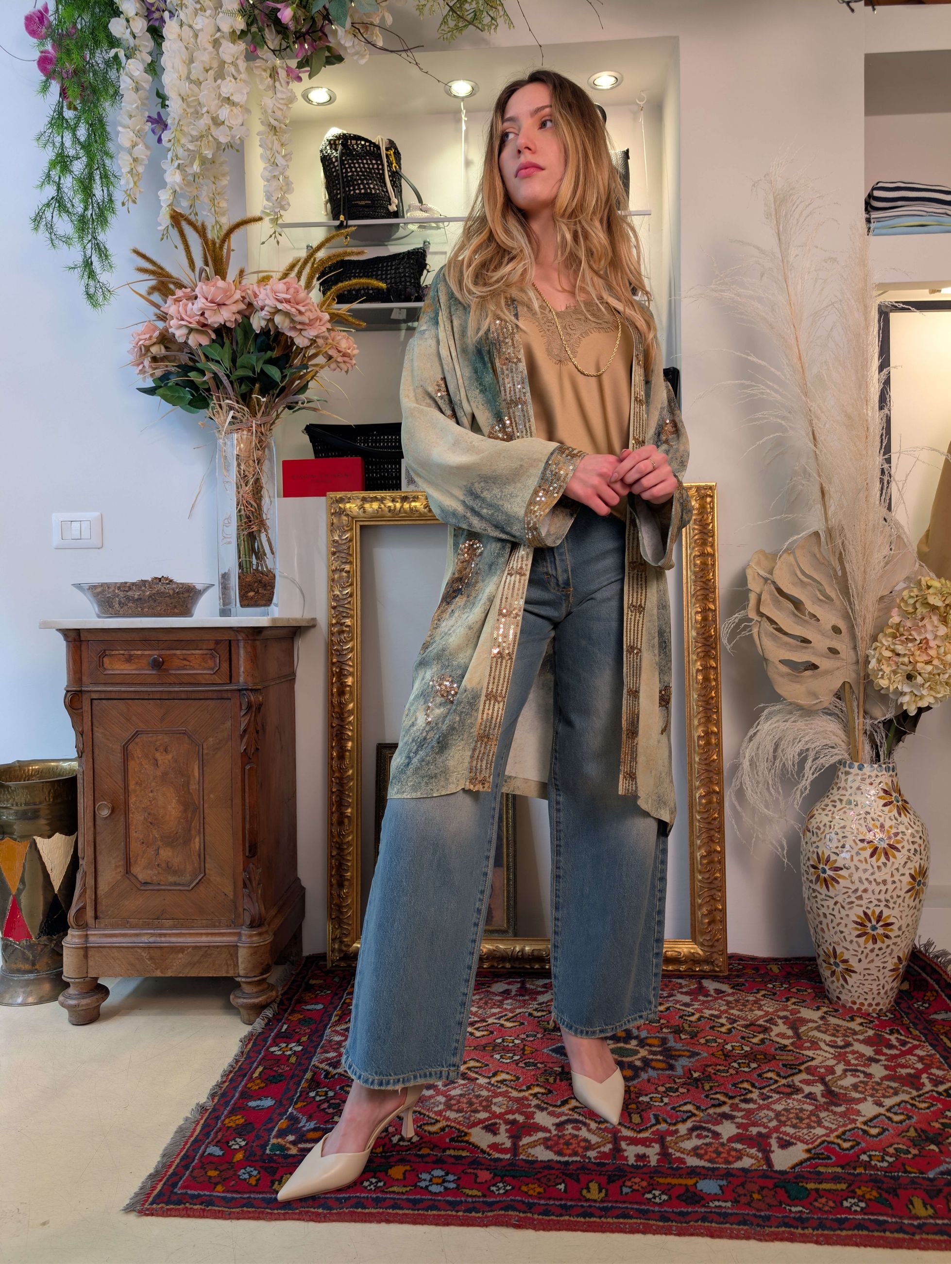 Kimono fantasia con ricami in paillettes - DIXIE