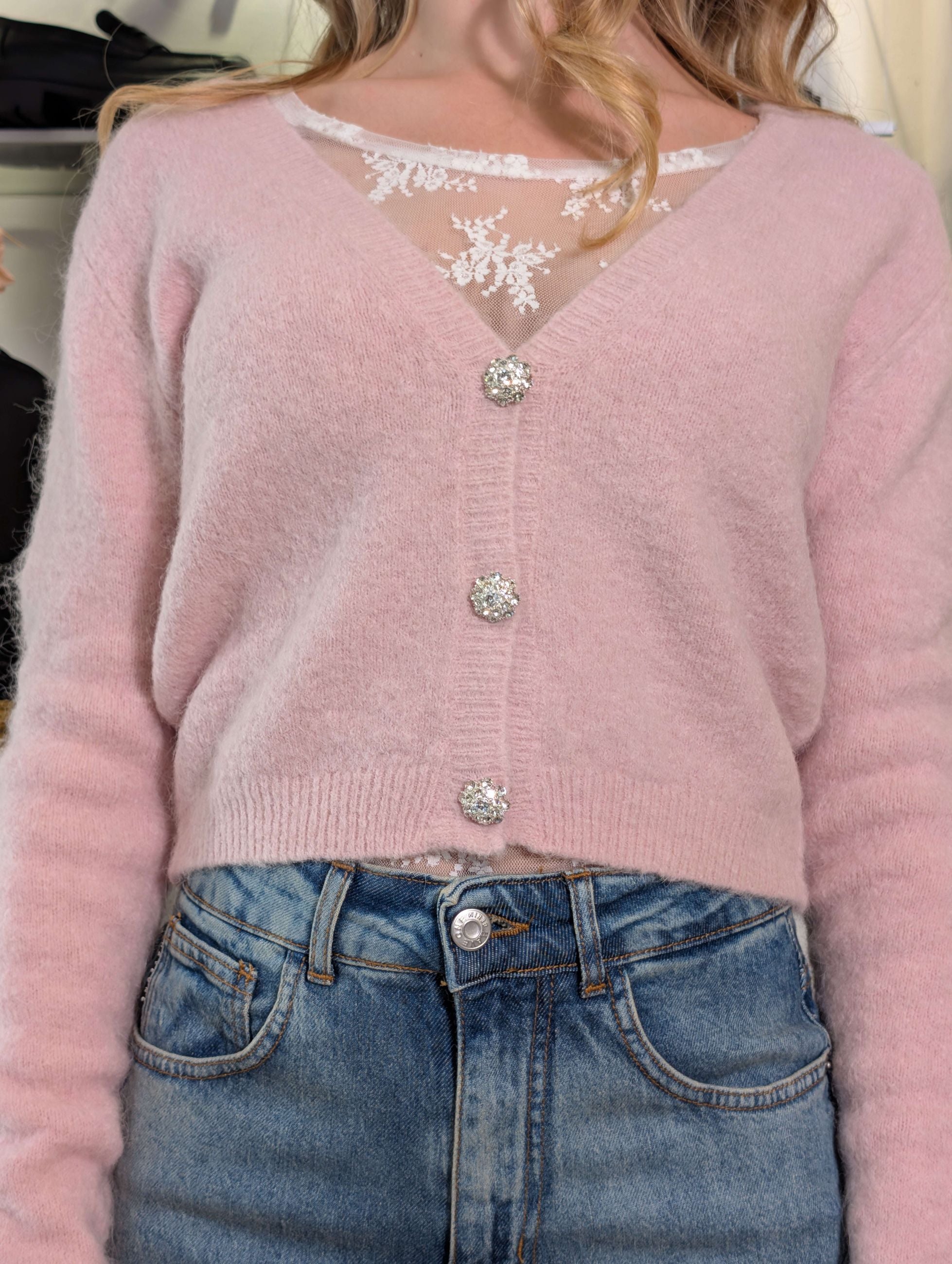 Cardigan cropped in alpaca con bottoni gioiello - SHE_FLORENCE_LAB