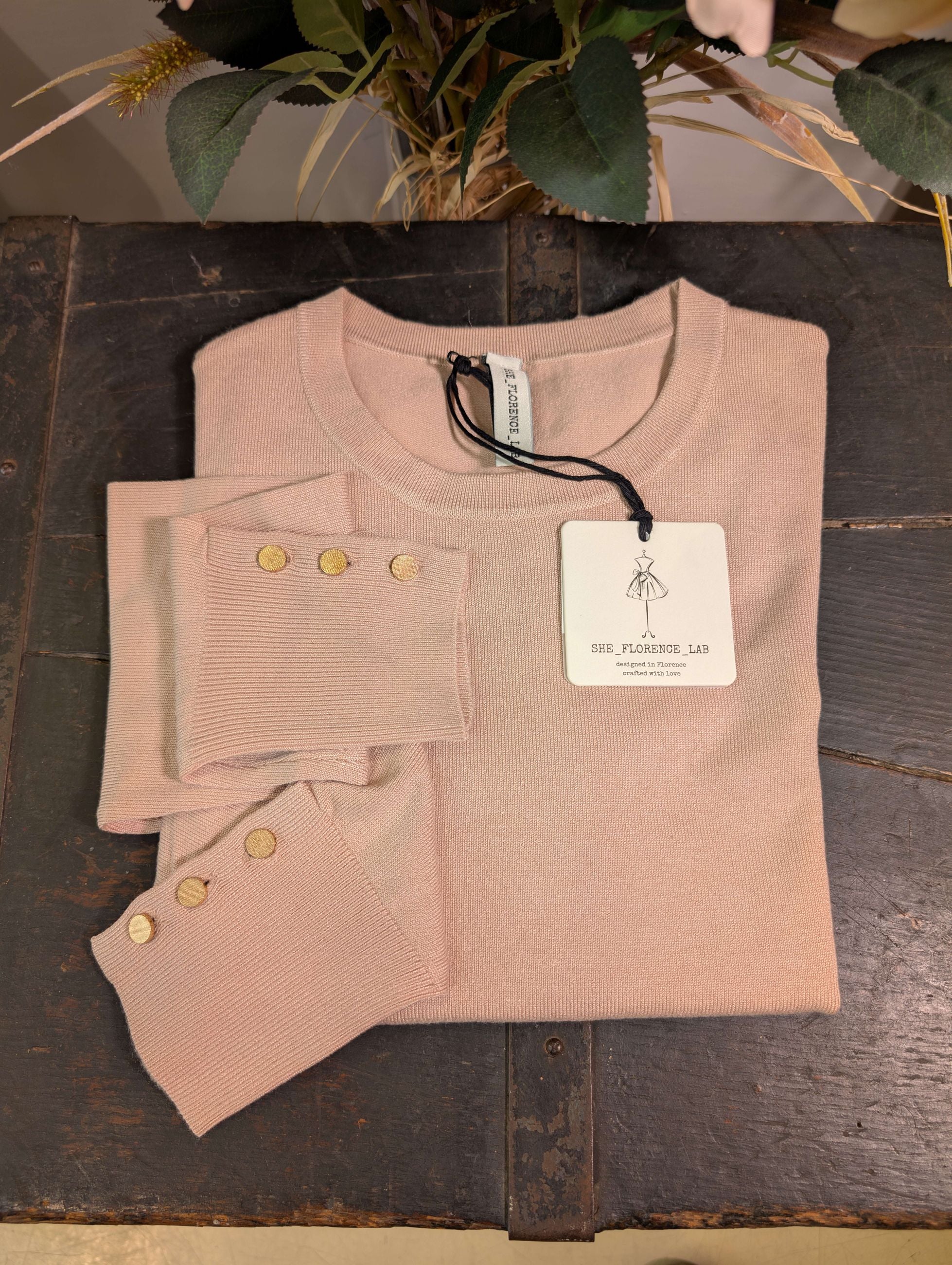 Maglioncino girocollo slim fit con bottoncini gold - SHE_FLORENCE_LAB