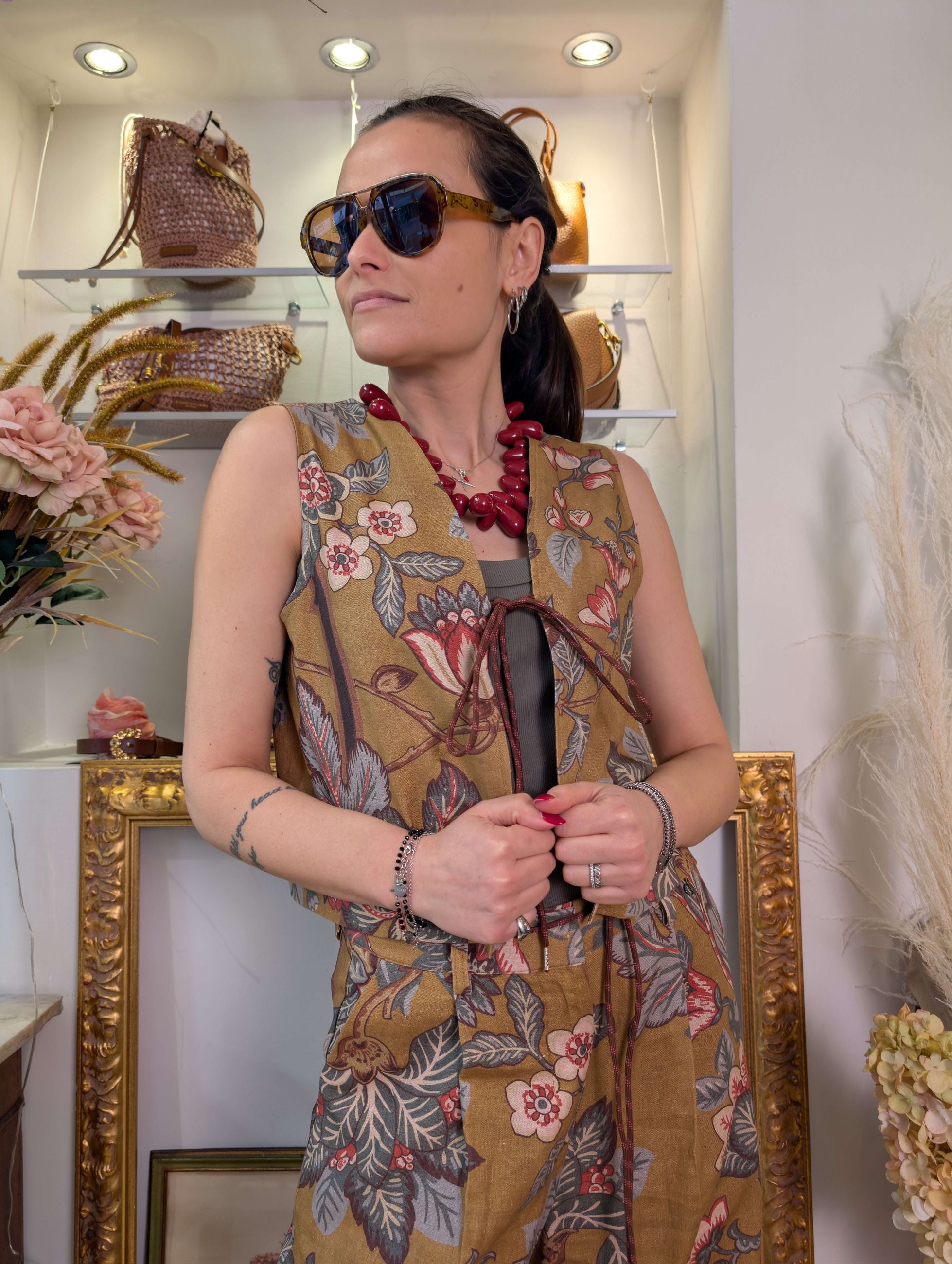 Gilet floreale in tela di lino e viscosa - DIXIE