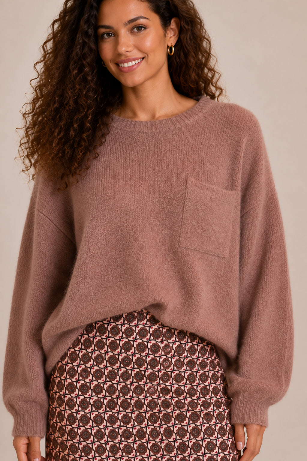 Maglia over con fiocco fantasia e tasca frontale - DIXIE