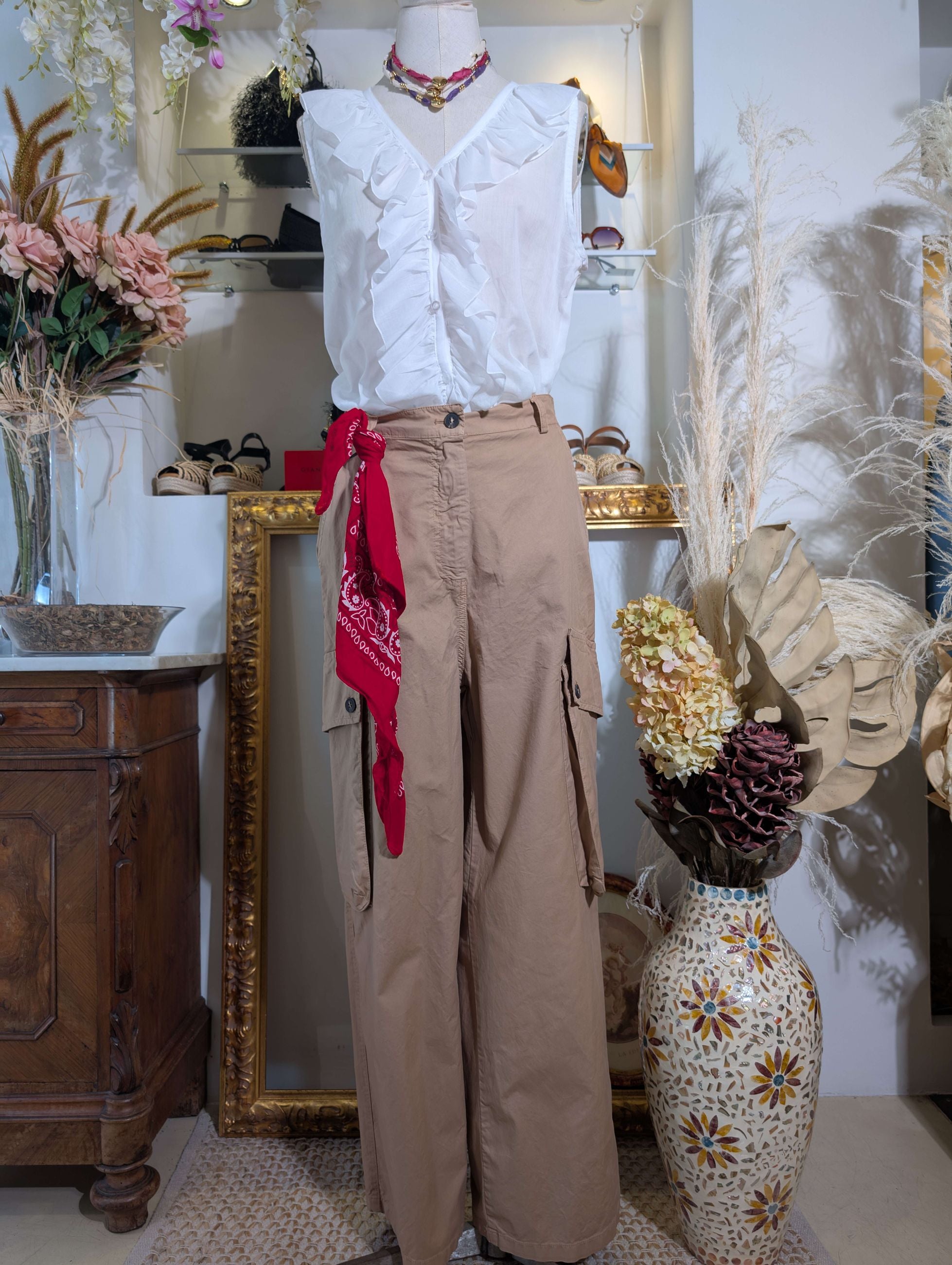 "Pantalone cargo in cotone vestibilità slouchy con bandana" - TENSIONE IN