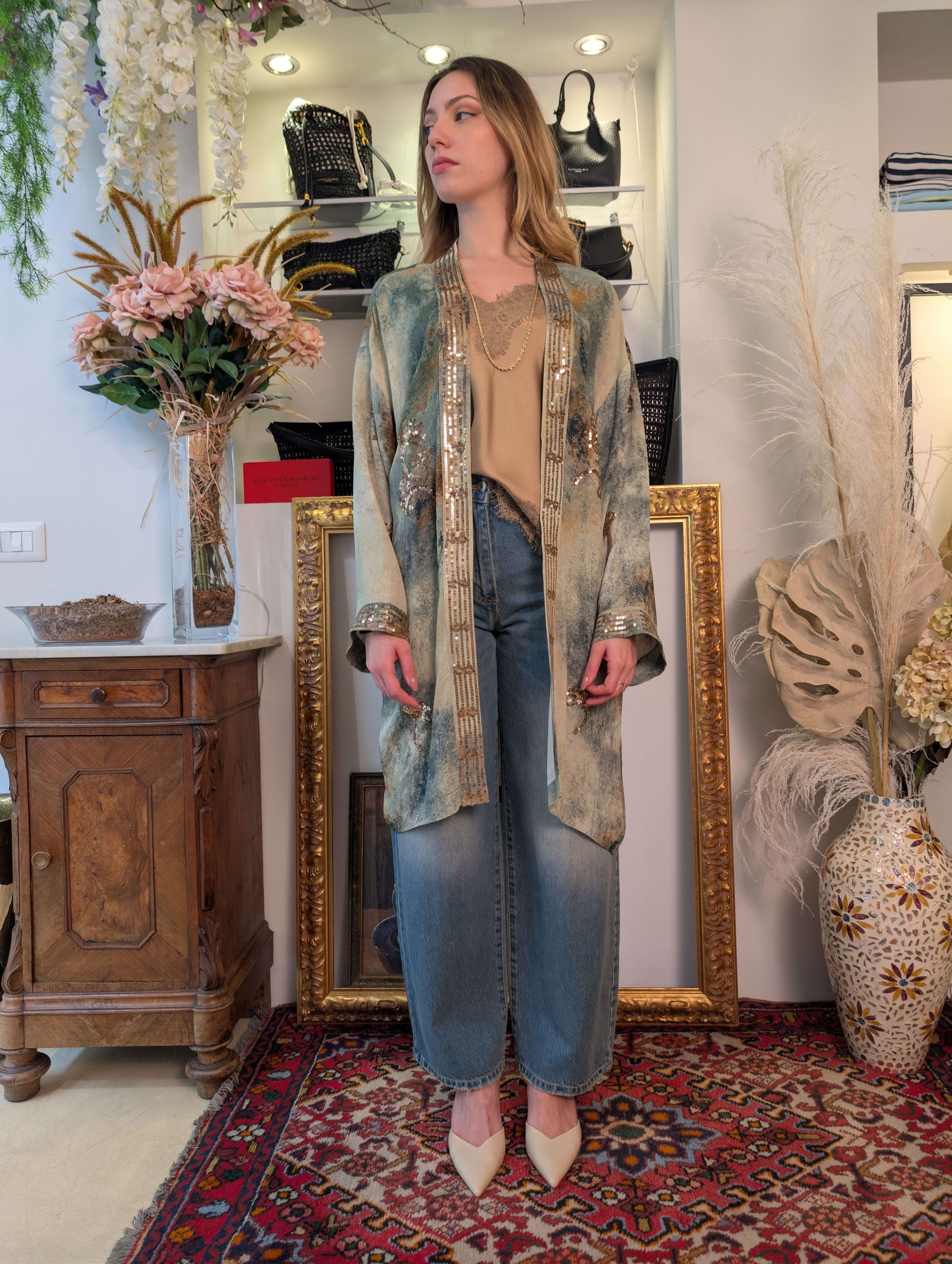 Kimono fantasia con ricami in paillettes - DIXIE