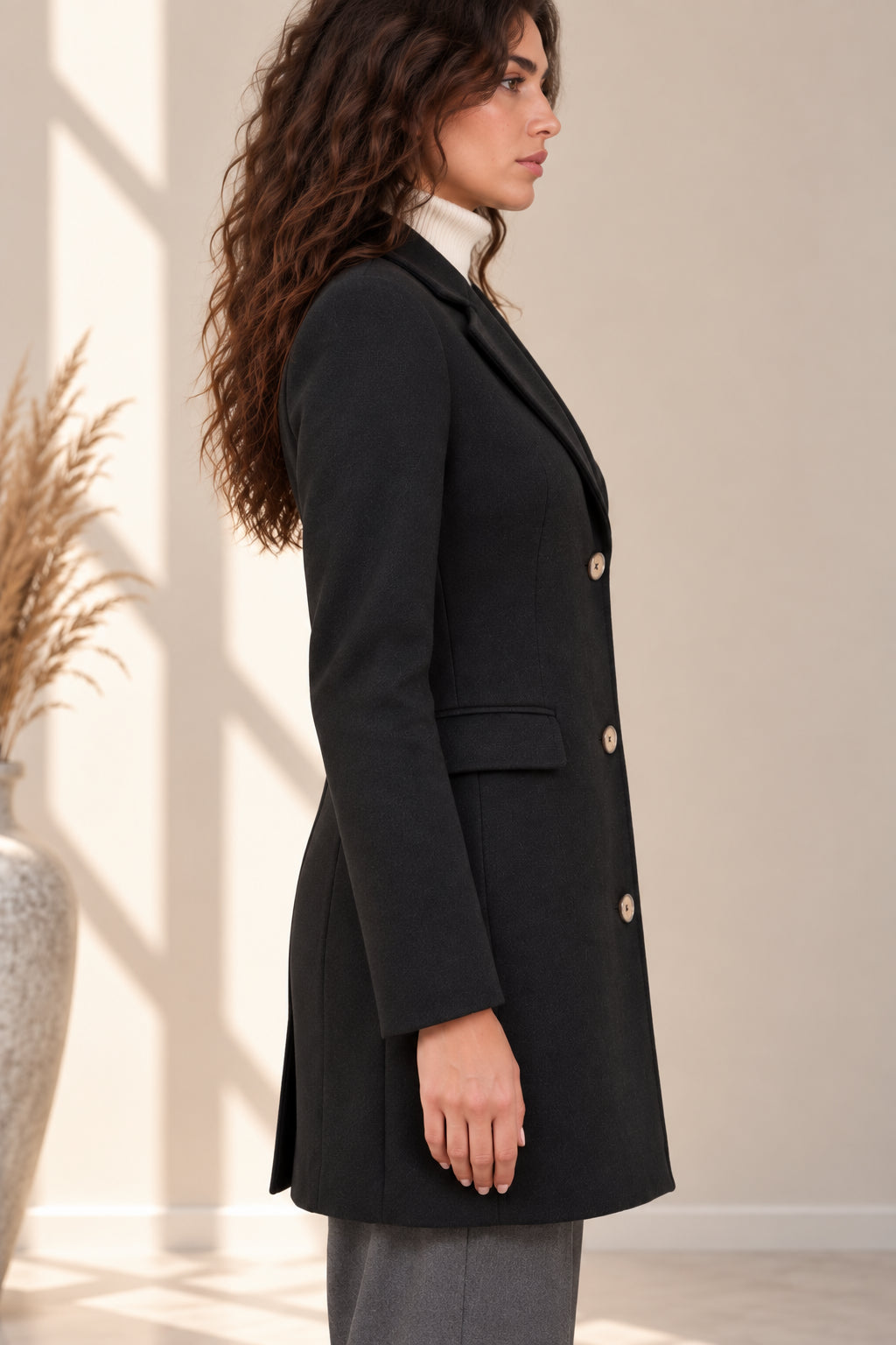 Cappottino slim fit in panno diagonale con impunture sartoriali - MARKUP DONNA