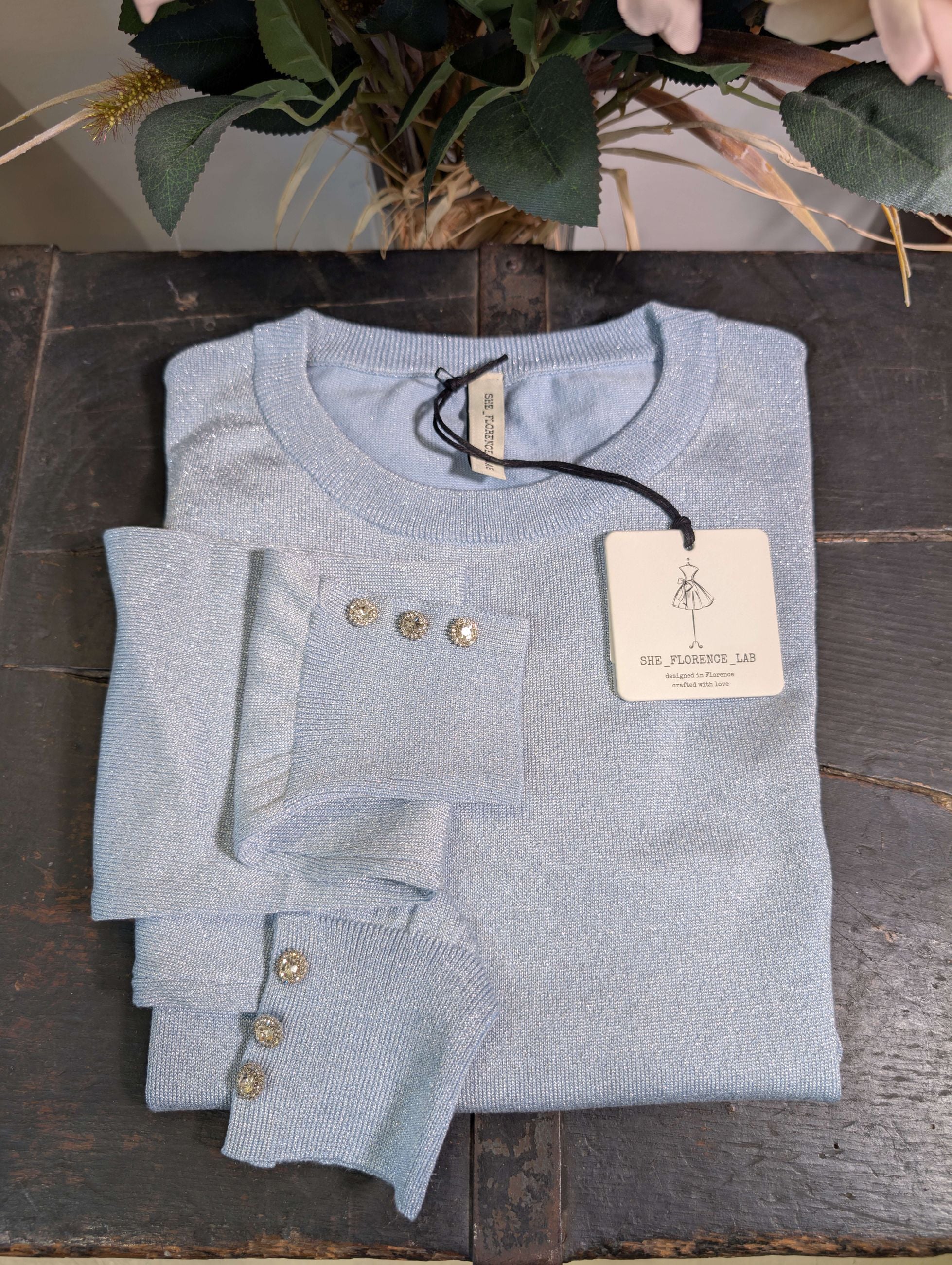Maglia girocollo in lurex con bottoni gioiello - SHE_FLORENCE_LAB