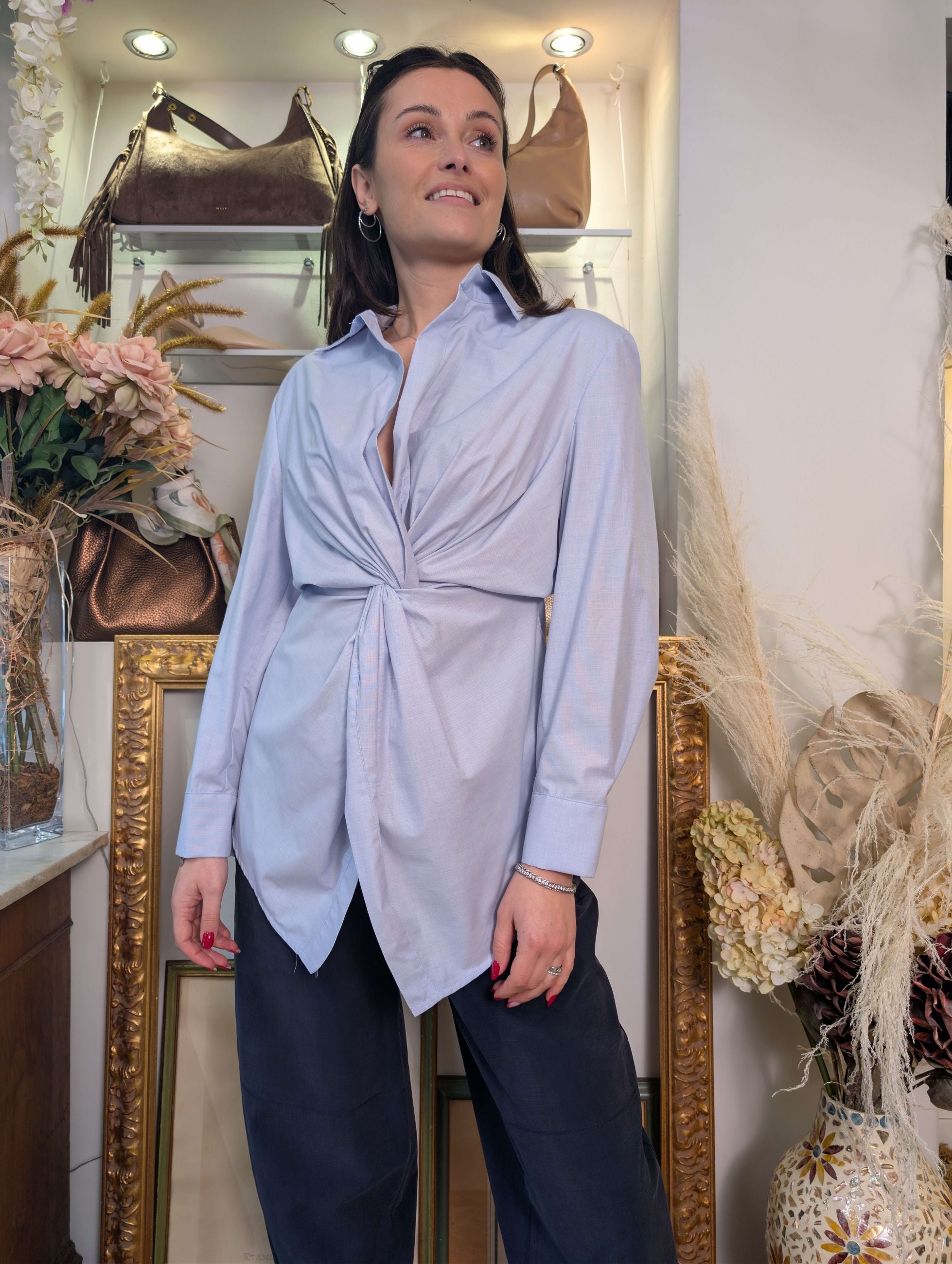 Camicia incrocio e punte in cotone fil à fil - TENSIONE IN