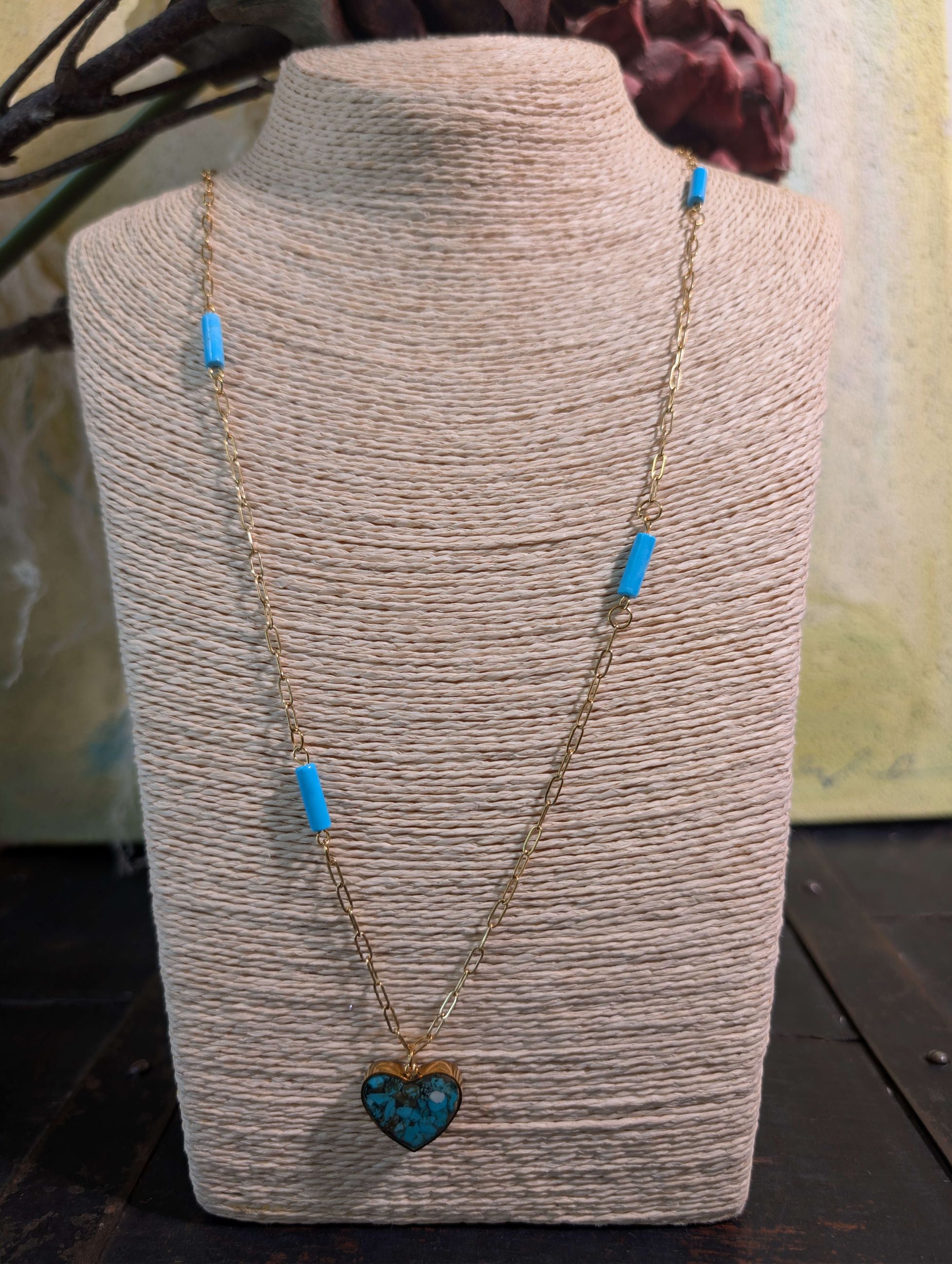 COLLANA HEART PERLINE TURCHESI ACC.INOS ORO - NALI'