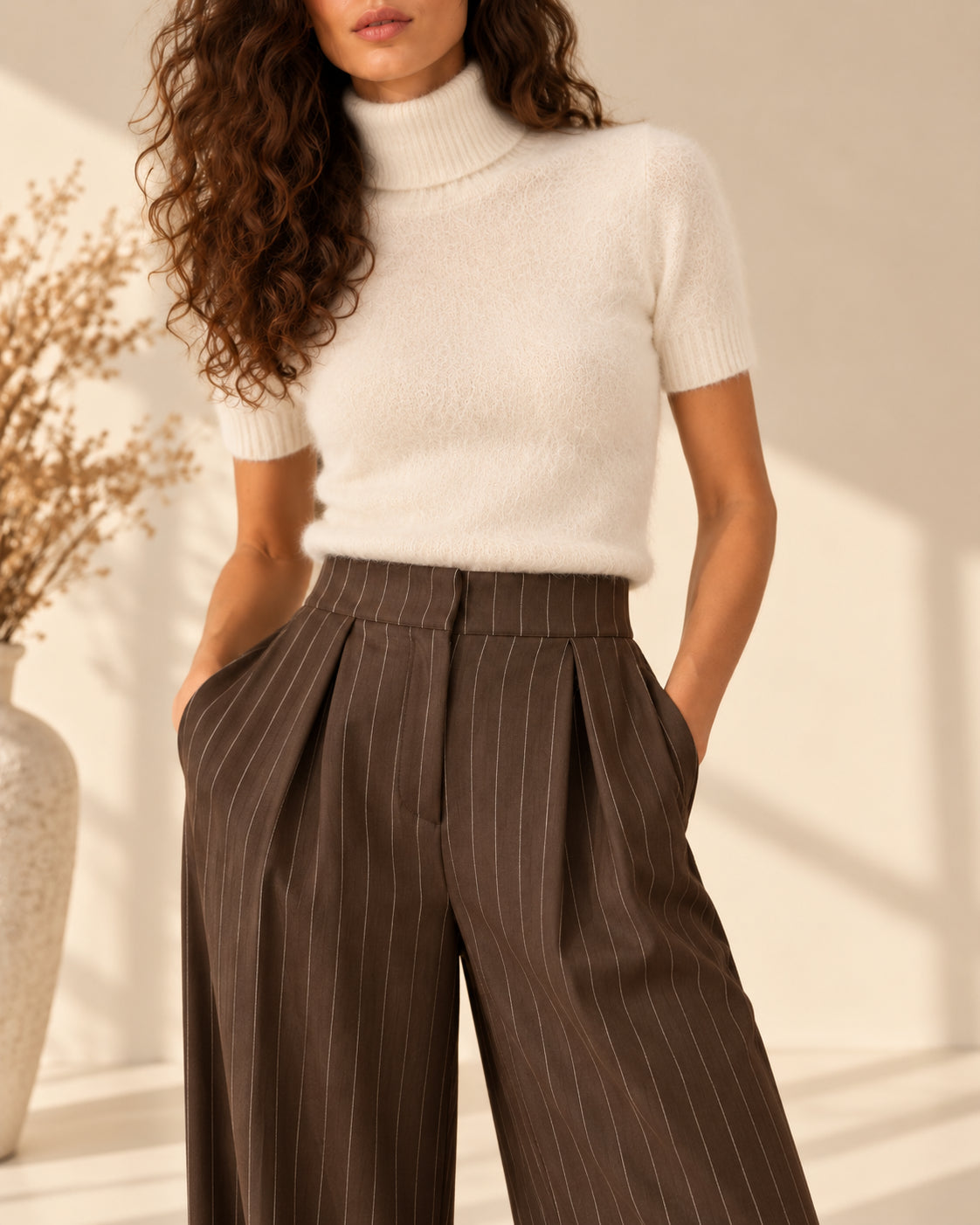 Pantalone Gessato Wide Leg con Pinces - SHE_FLORENCE_LAB