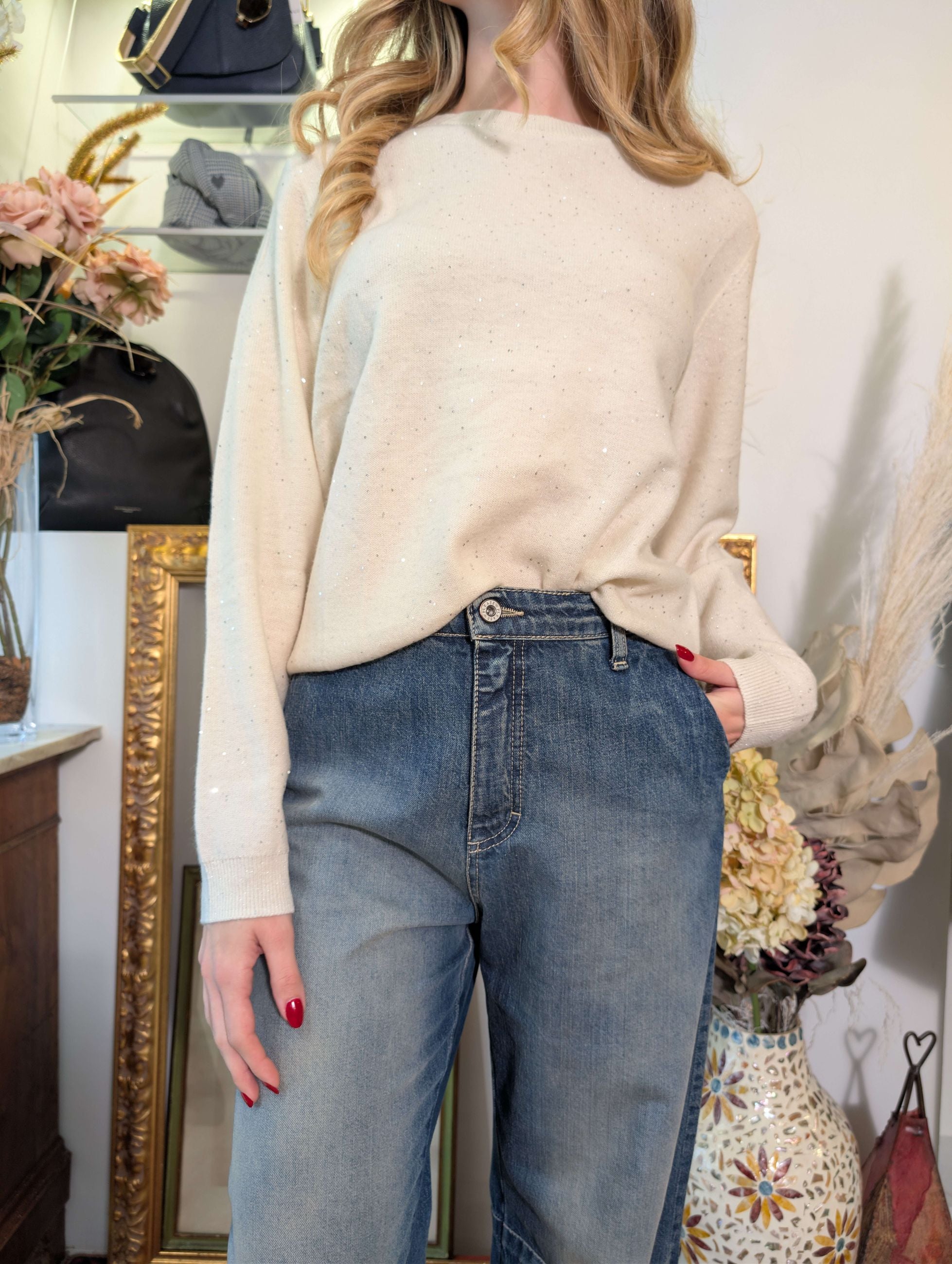 Maglioncino girocollo in cashmere con micropaillettes - SHE_FLORENCE_LAB