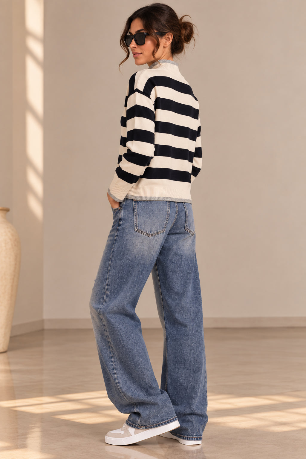 Maglia ampia rigata collo lupetto - SHE_FLORENCE_LAB