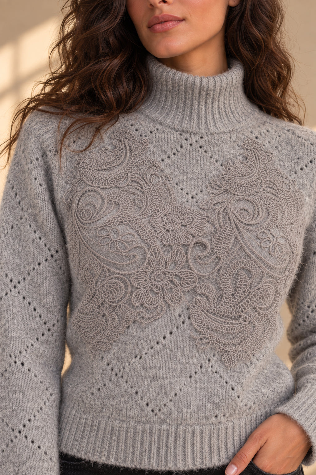 Maglia lupetto con pizzo applicato - MARKUP DONNA