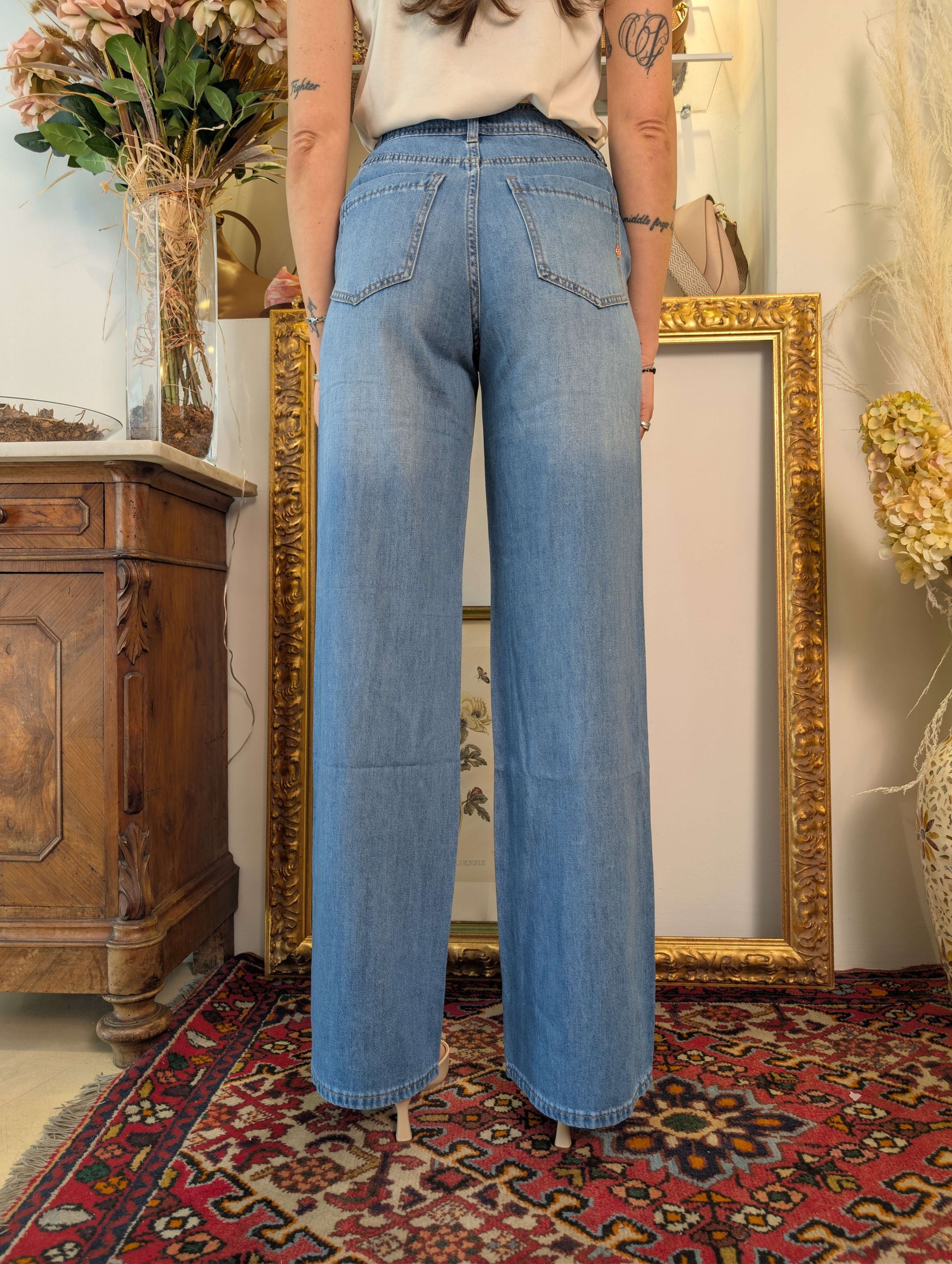 Panta jogging gamba palazzo in light denim - GL for Her