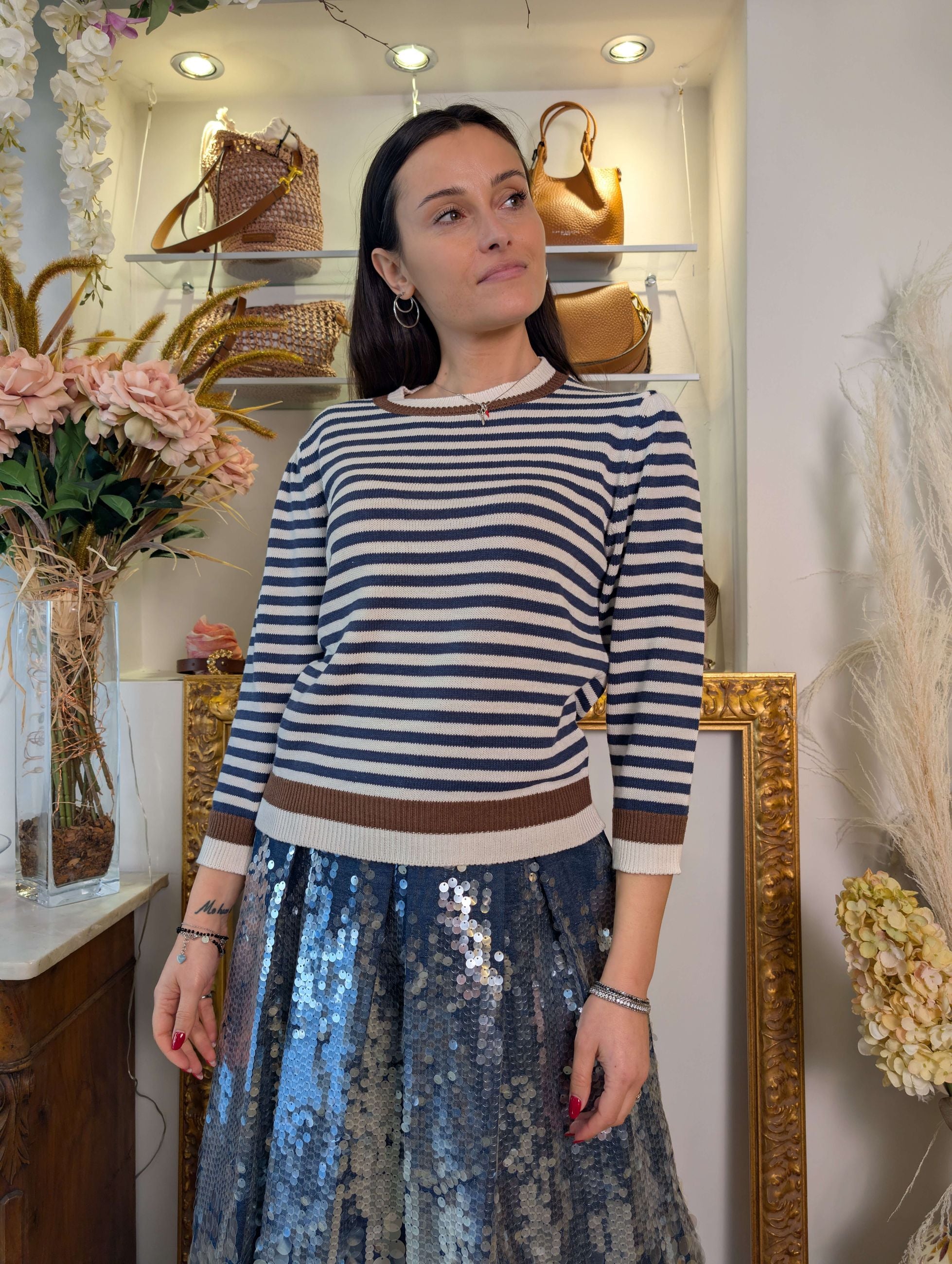 Maglia rigata con arricci alle spalle - DIXIE