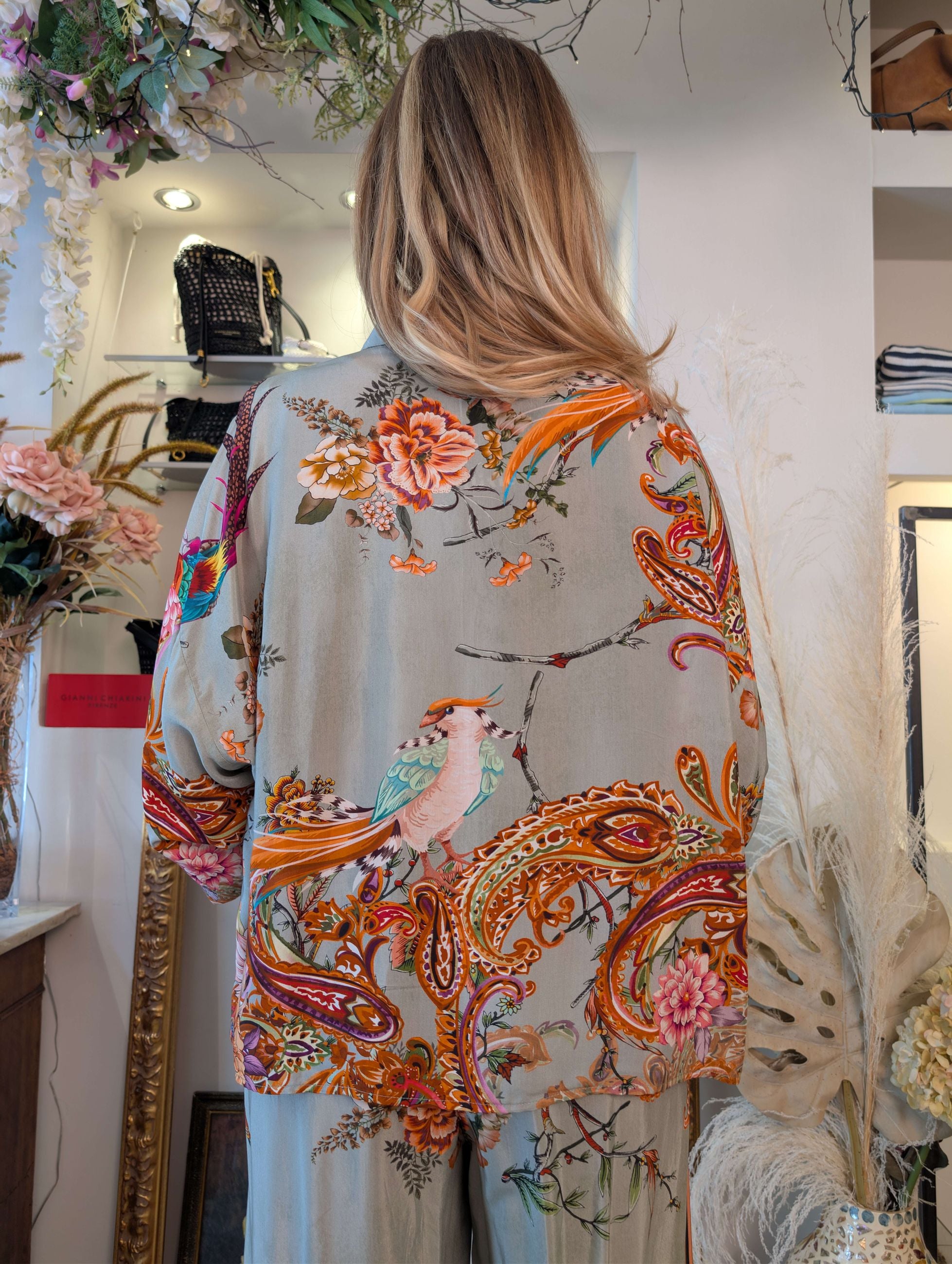 Camicia in raso di viscosa fantasia flowers - DIXIE