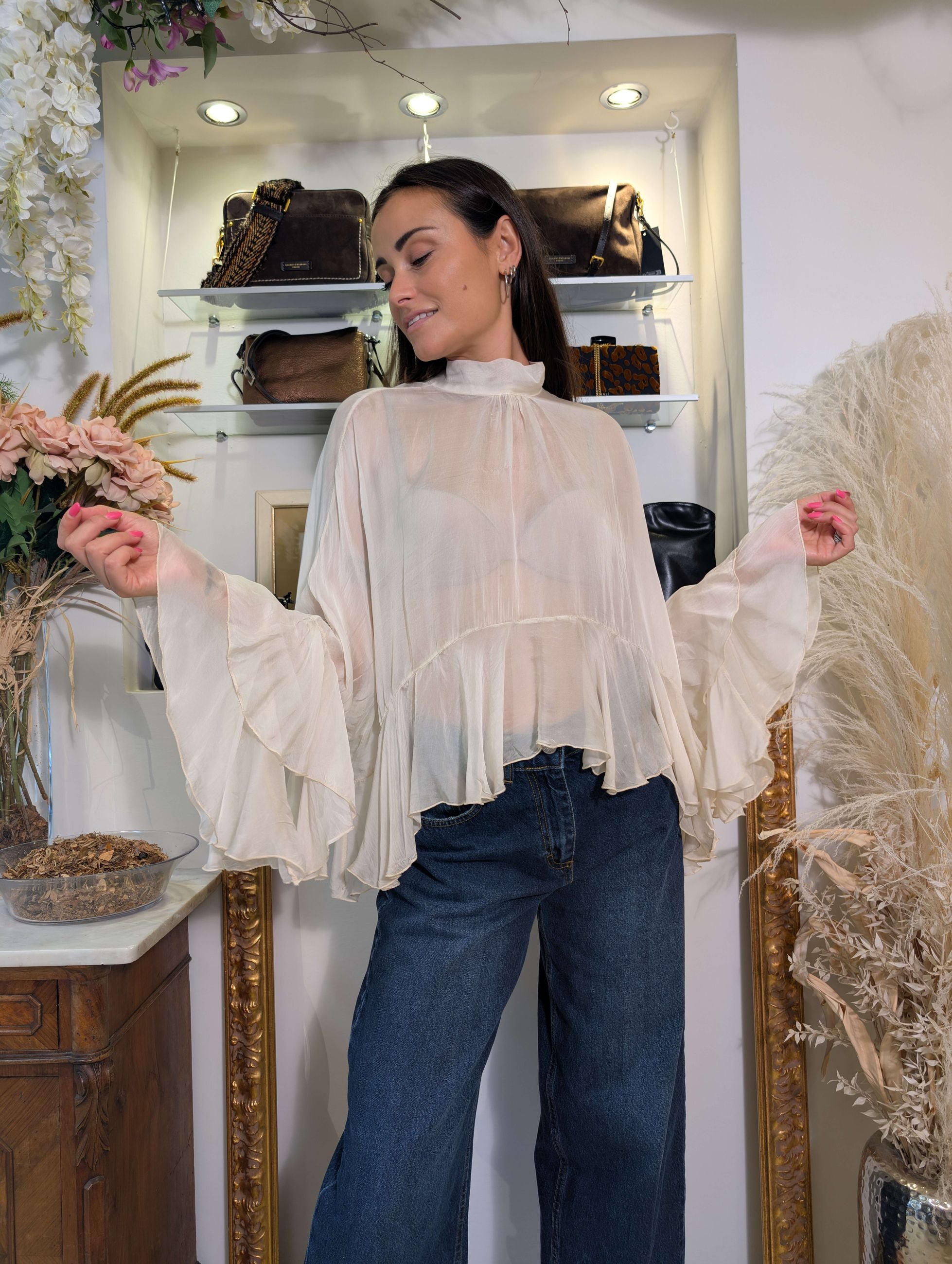 Blusa ampia in tessuto misto seta tinto in capo - DIXIE