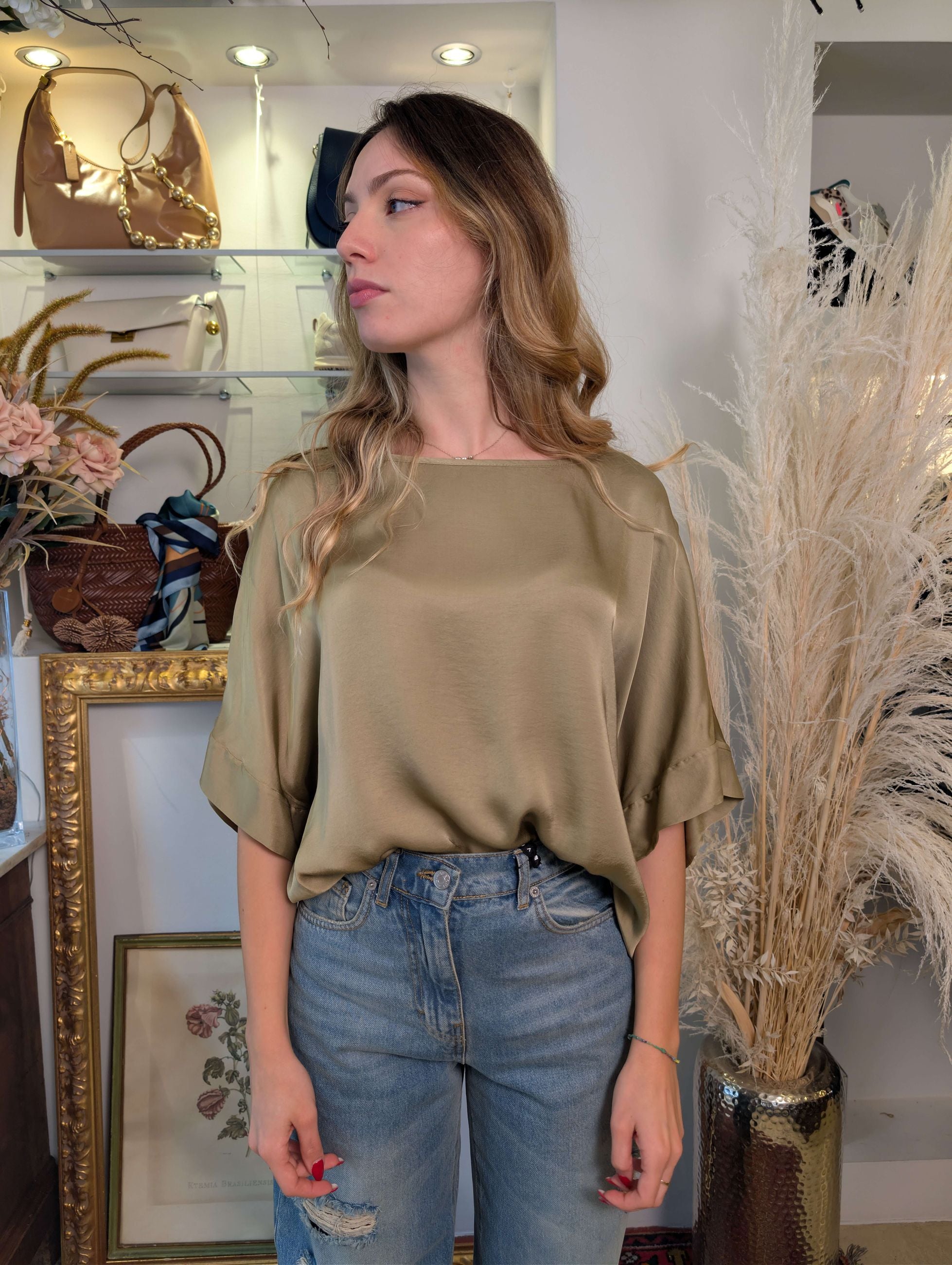 Blusa kimono oversize in raso di viscosa - TENSIONE IN