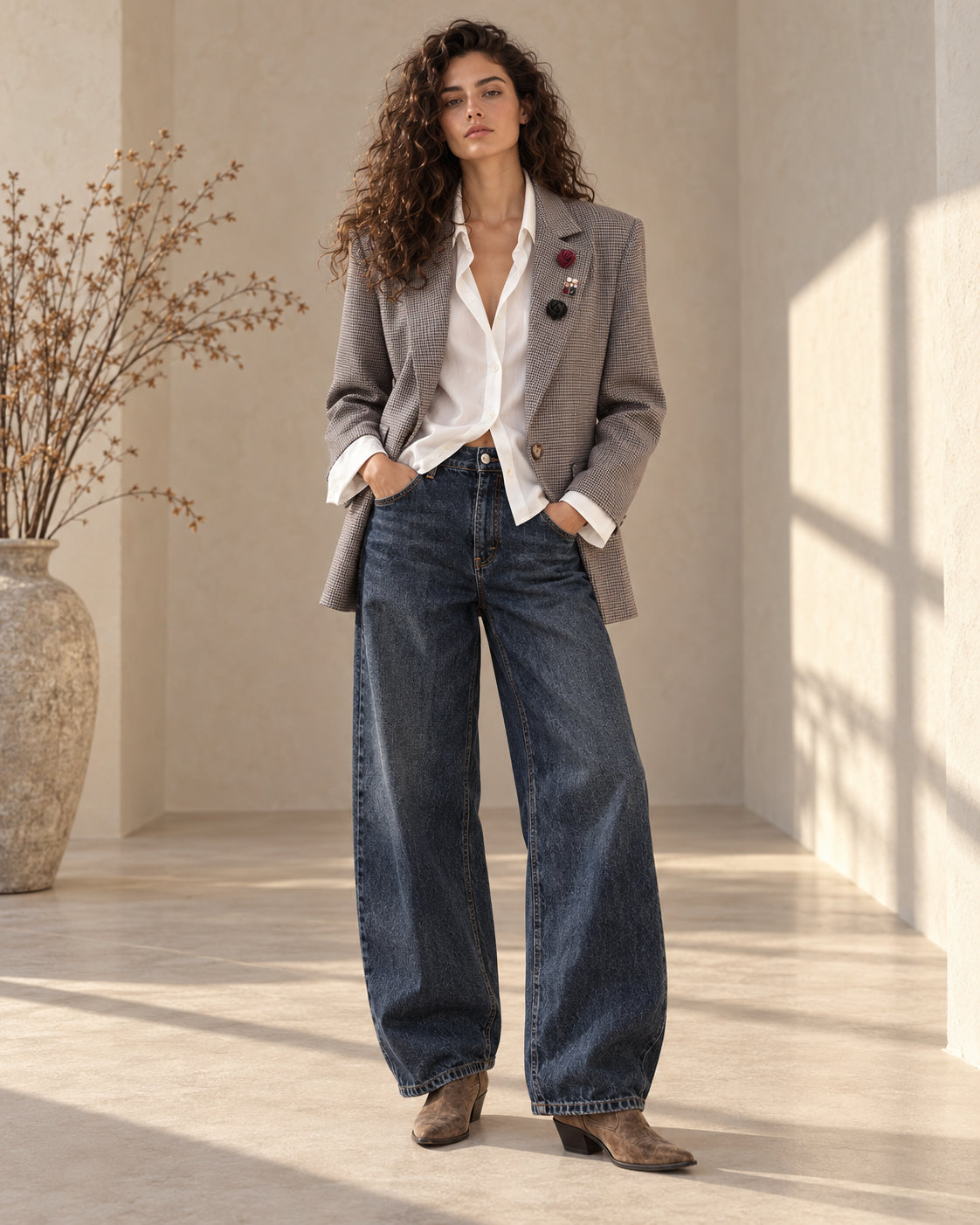 Blazer monopetto pied-de-poule con spille - VICOLO