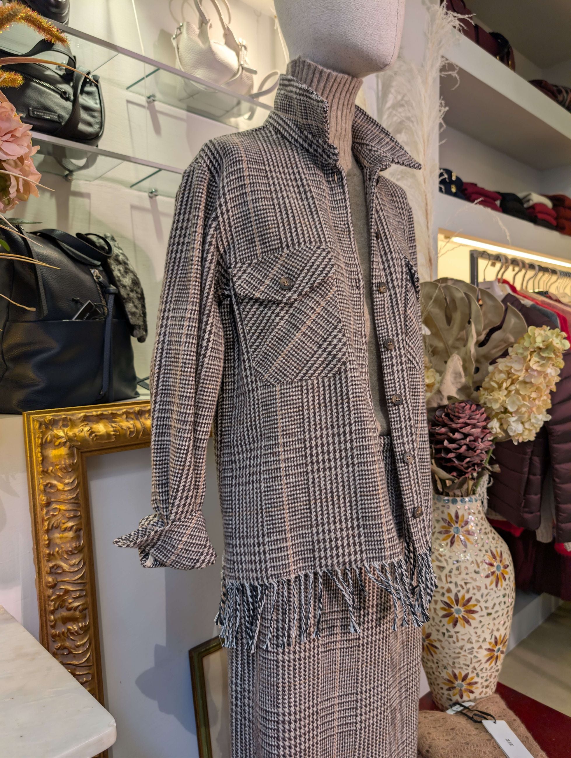 Giacca pied de poule con frange - TENSIONE IN