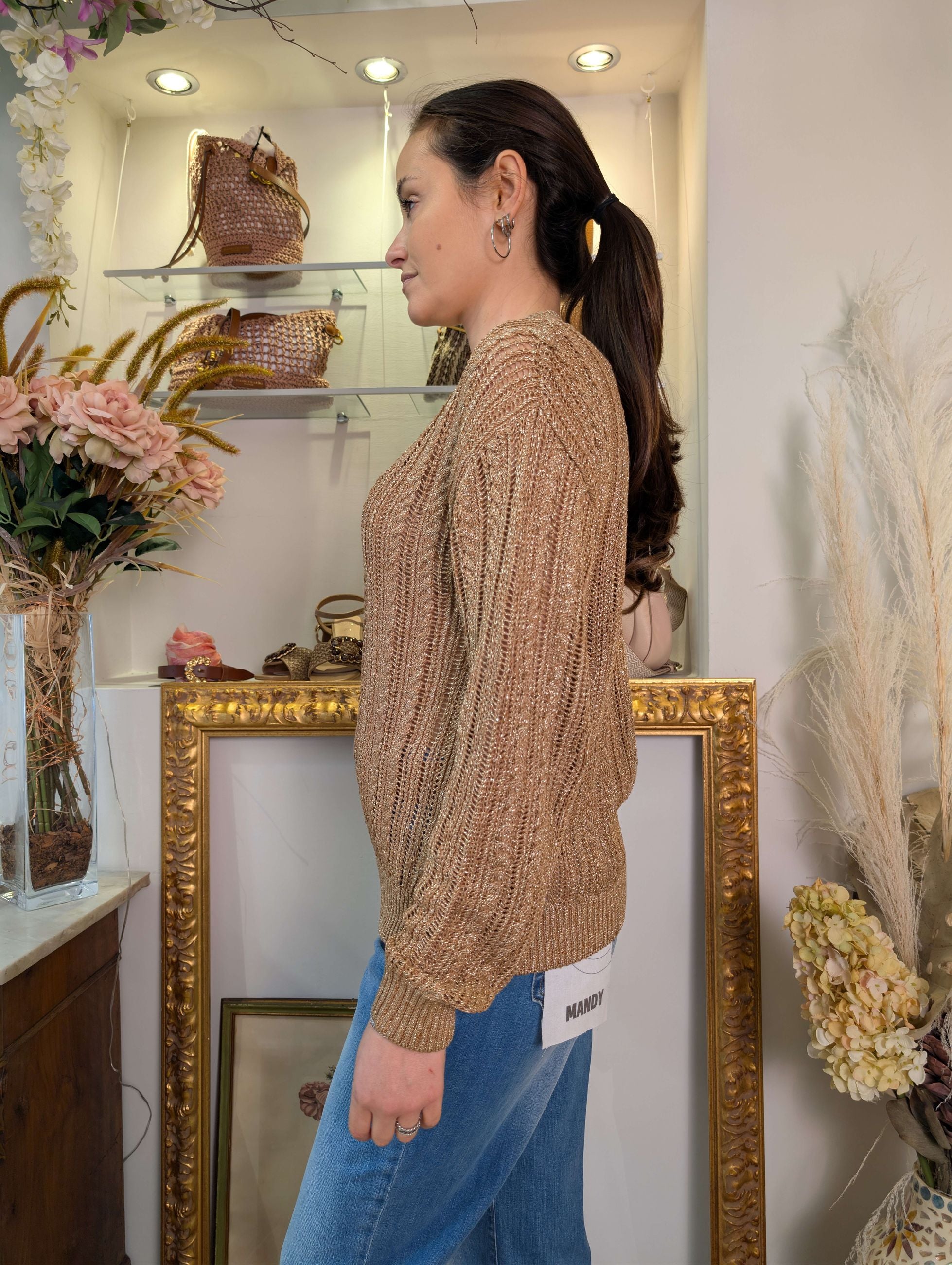 Maglia scollo a V con trafori e lurex - MARKUP DONNA