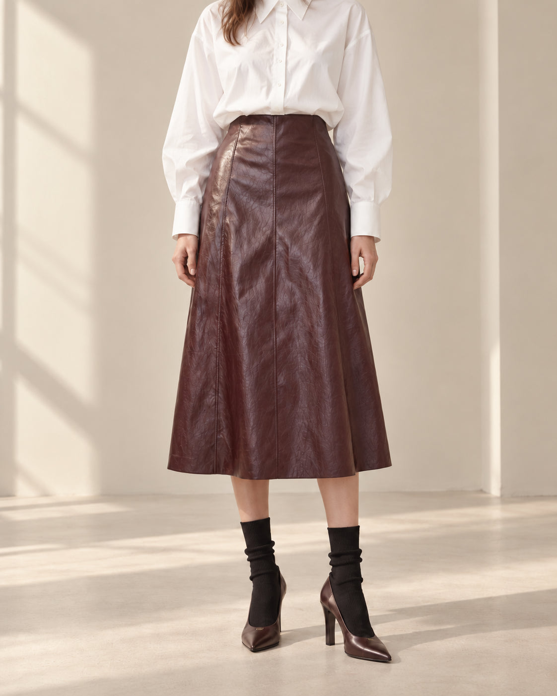 Gonna Midi Svasata in Ecopelle Vintage - SHE_FLORENCE_LAB