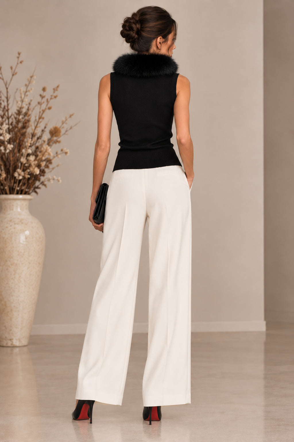 Top slim con collo faux fur staccabile - Sandro Ferrone