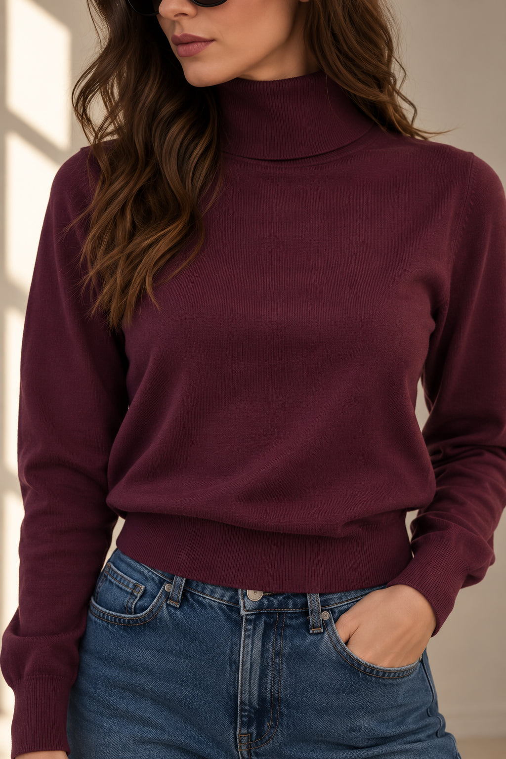 Maglia cropped a collo alto in viscosa – finezza 12 - MARKUP DONNA