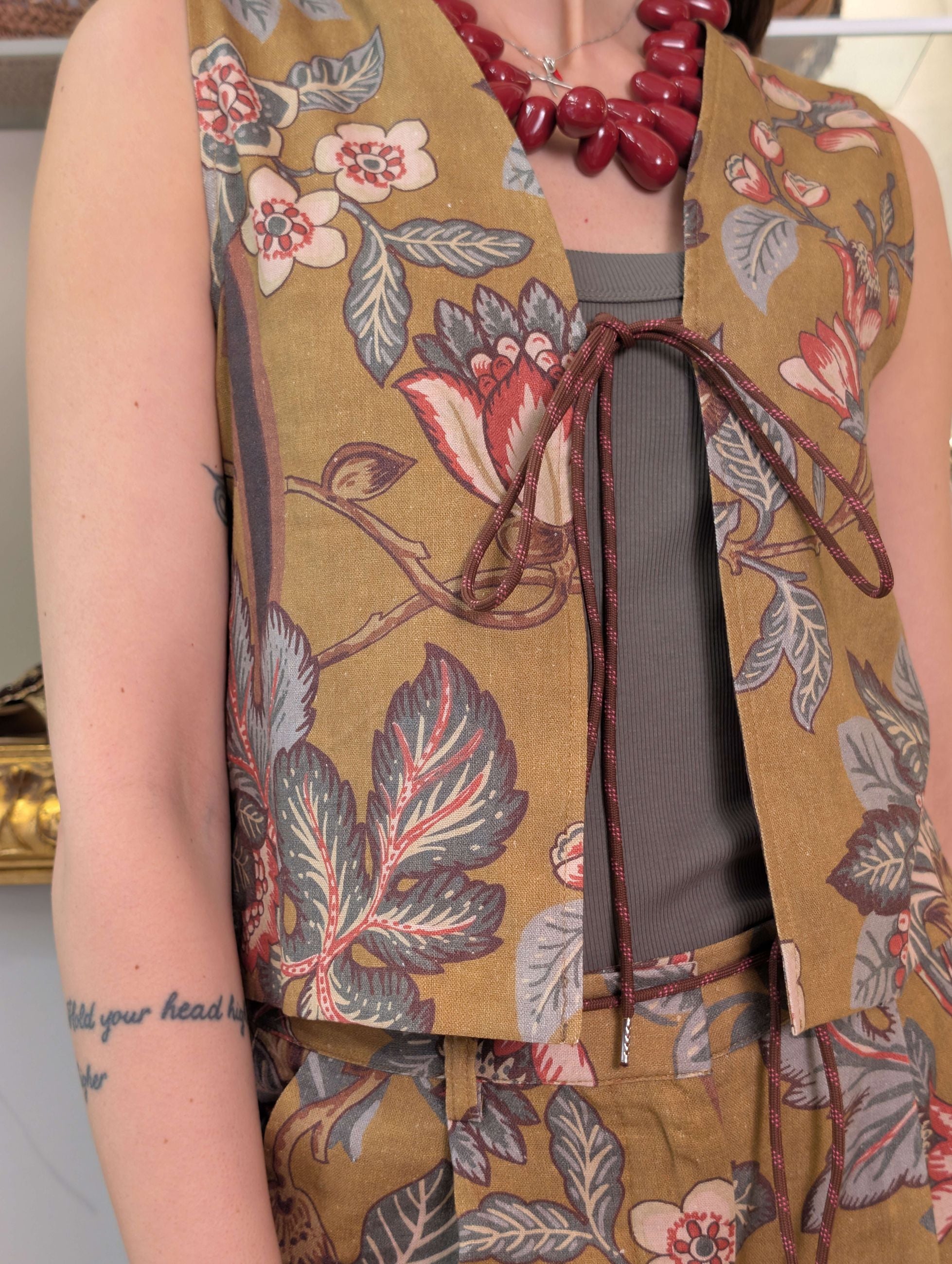 Gilet floreale in tela di lino e viscosa - DIXIE