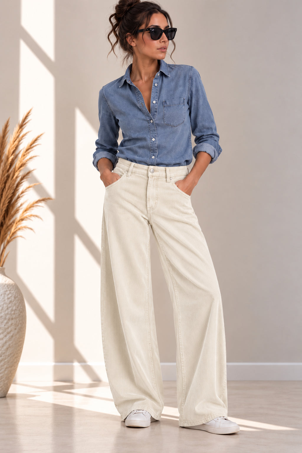 Pantalone wide leg in velluto a coste - PLEASE