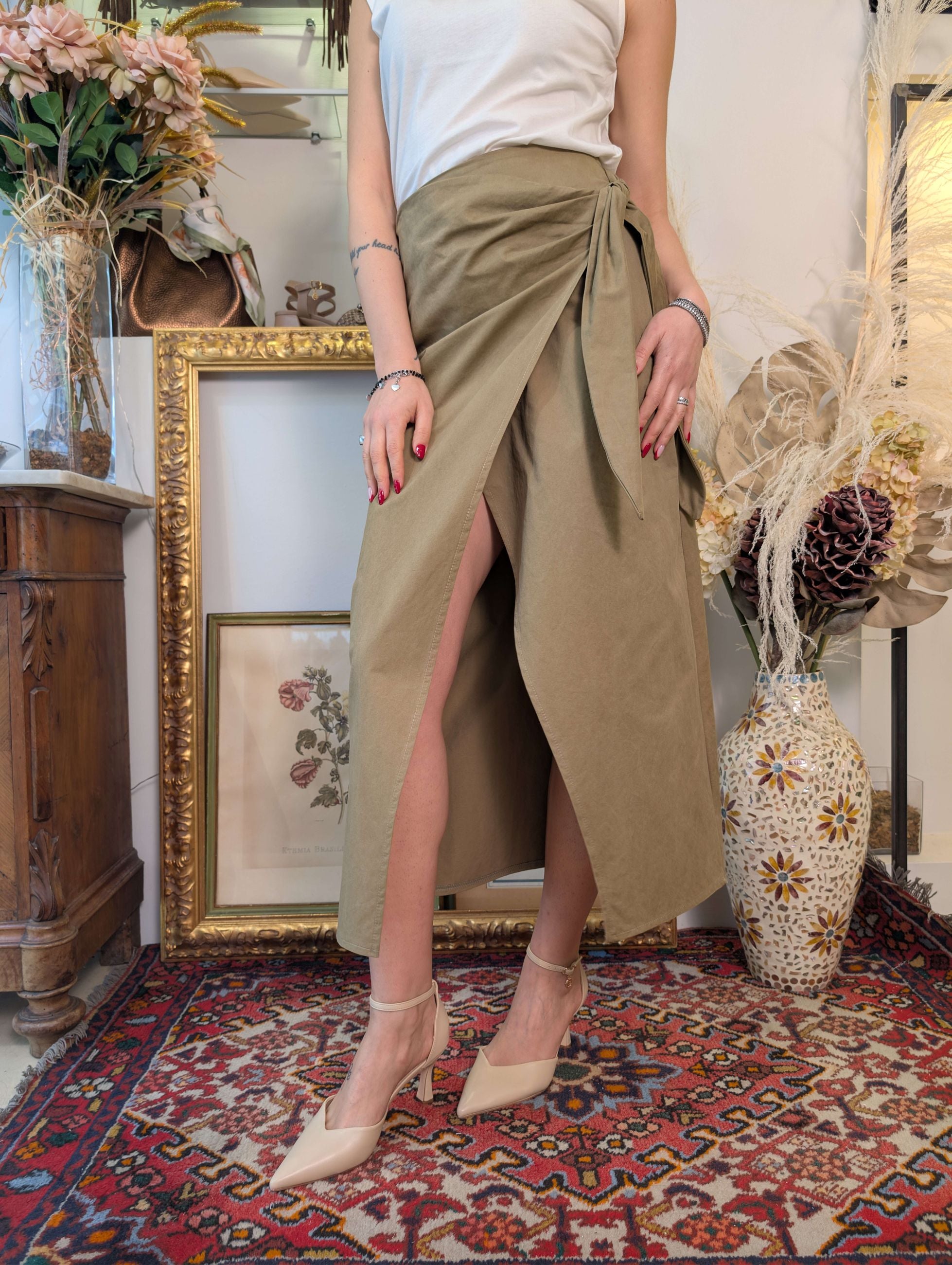 Gonna pareo in gabardina di cotone - TENSIONE IN