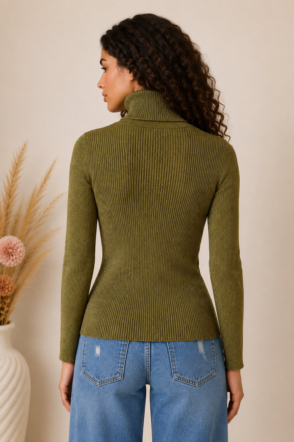 Maglia collo alto basica in costina con lurex - LE SARTE DEL SOLE