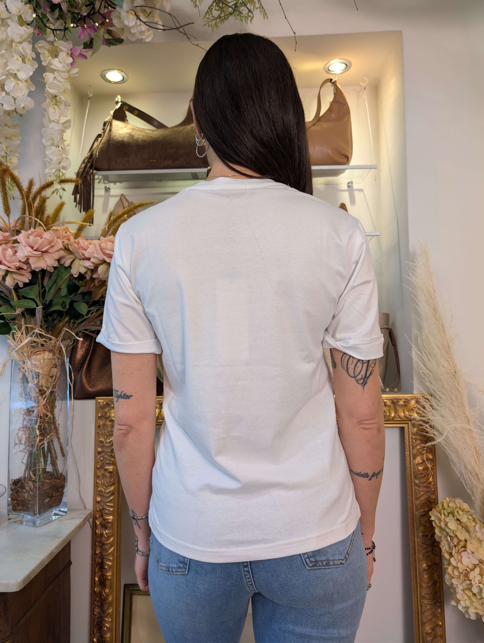 T-shirt con ricami farfalle e microstrass - Sandro Ferrone