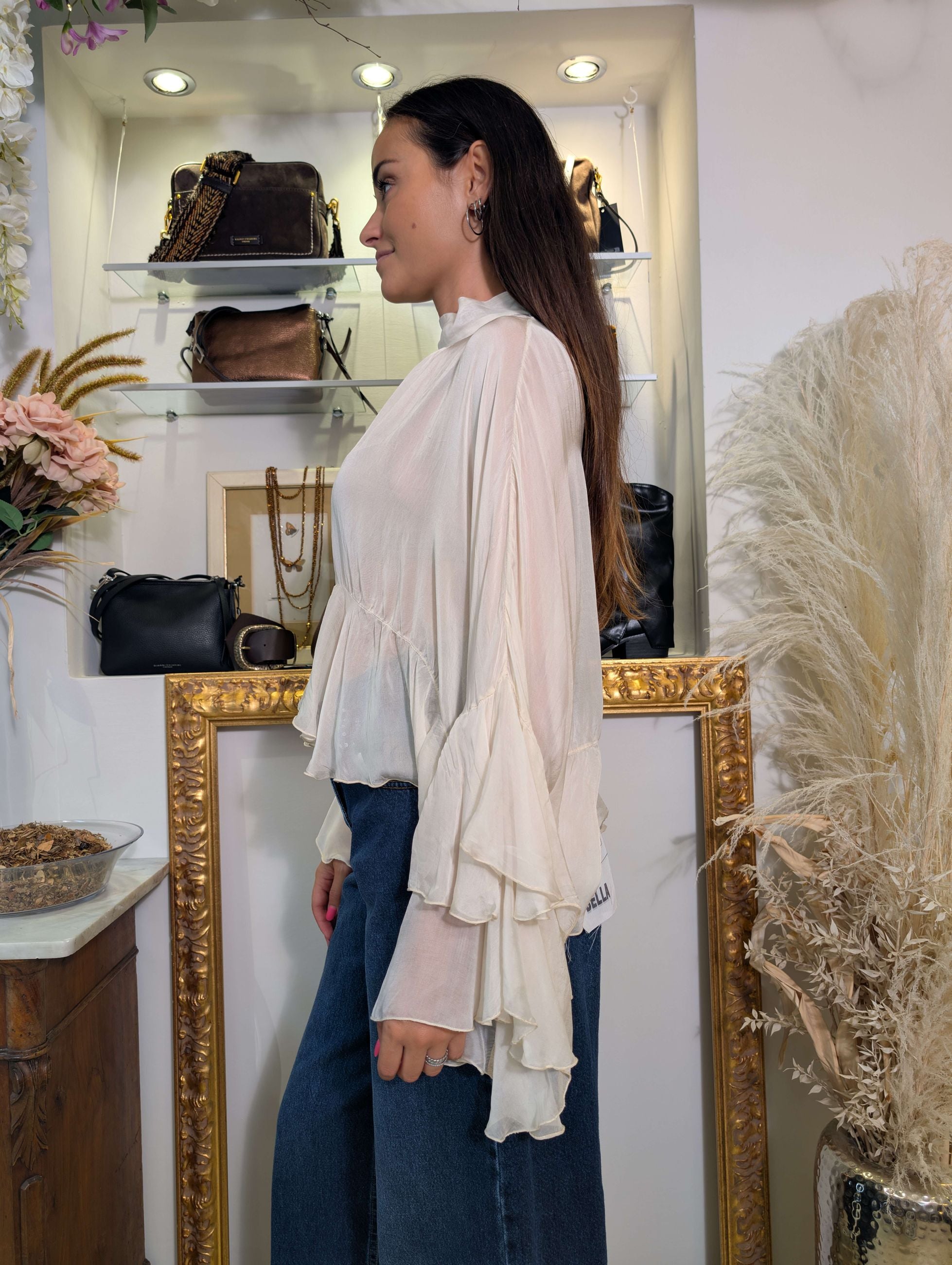 Blusa ampia in tessuto misto seta tinto in capo - DIXIE