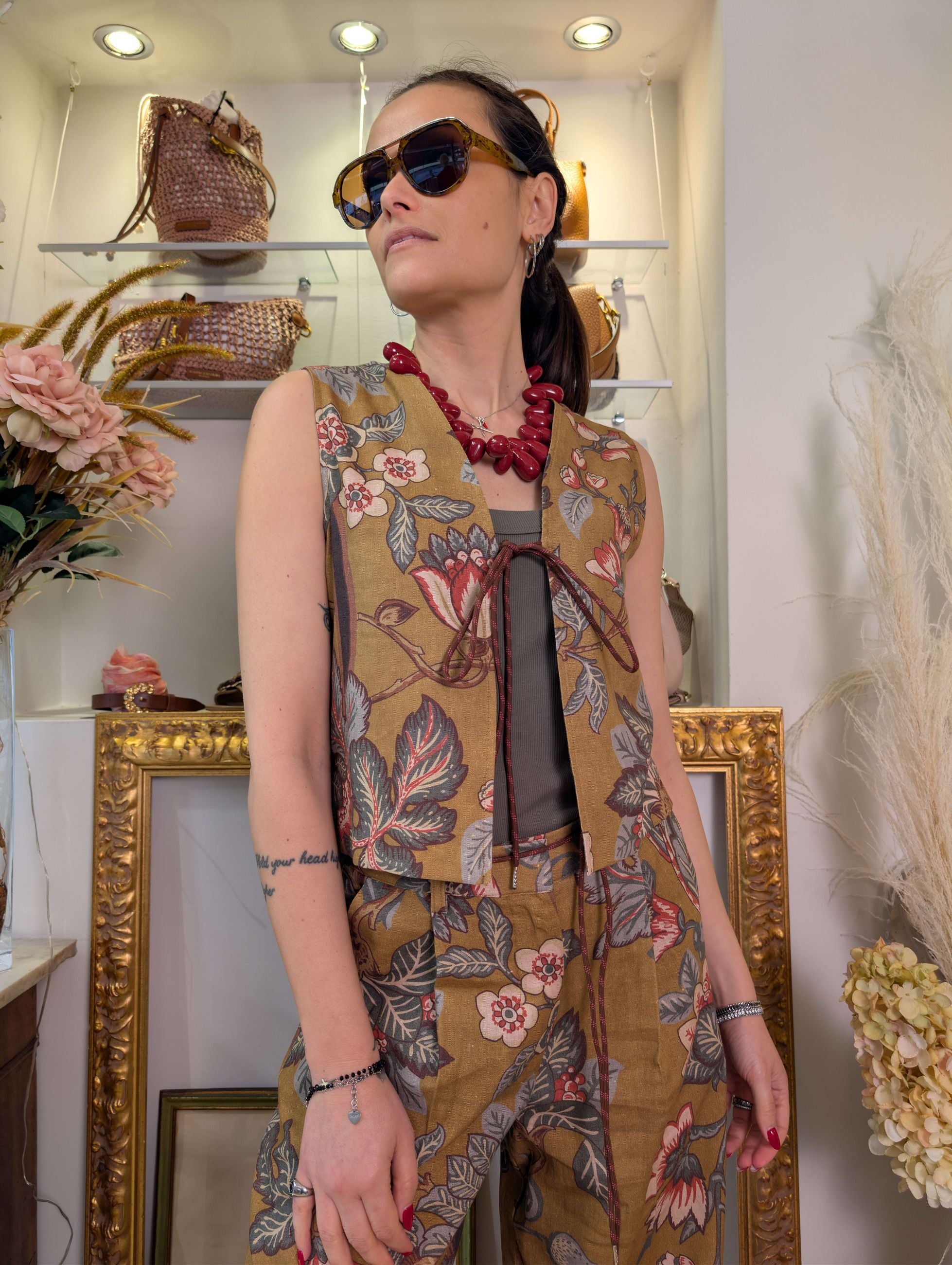 Gilet floreale in tela di lino e viscosa - DIXIE