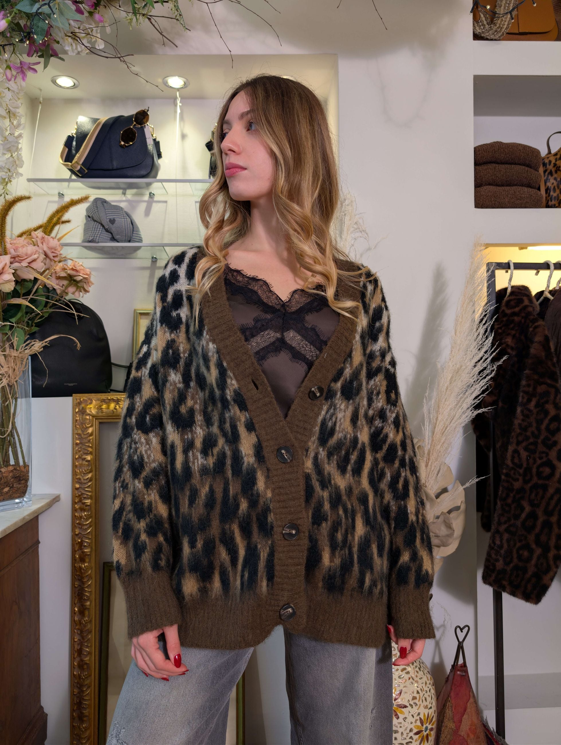 Cardigan oversize jacquard maculato - TENSIONE IN