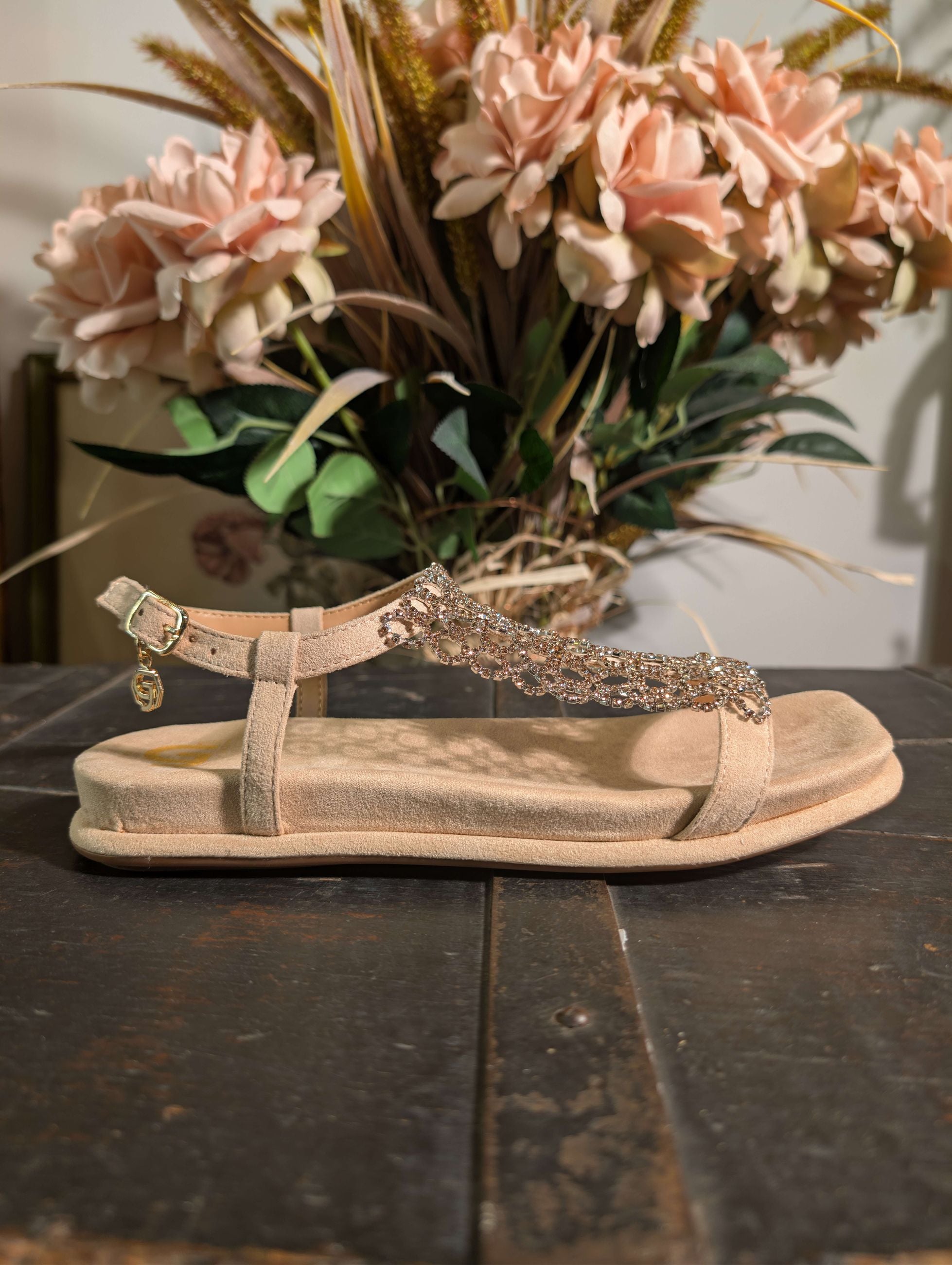 Sandalo in suede naturale con rete strass - GOLD & GOLD