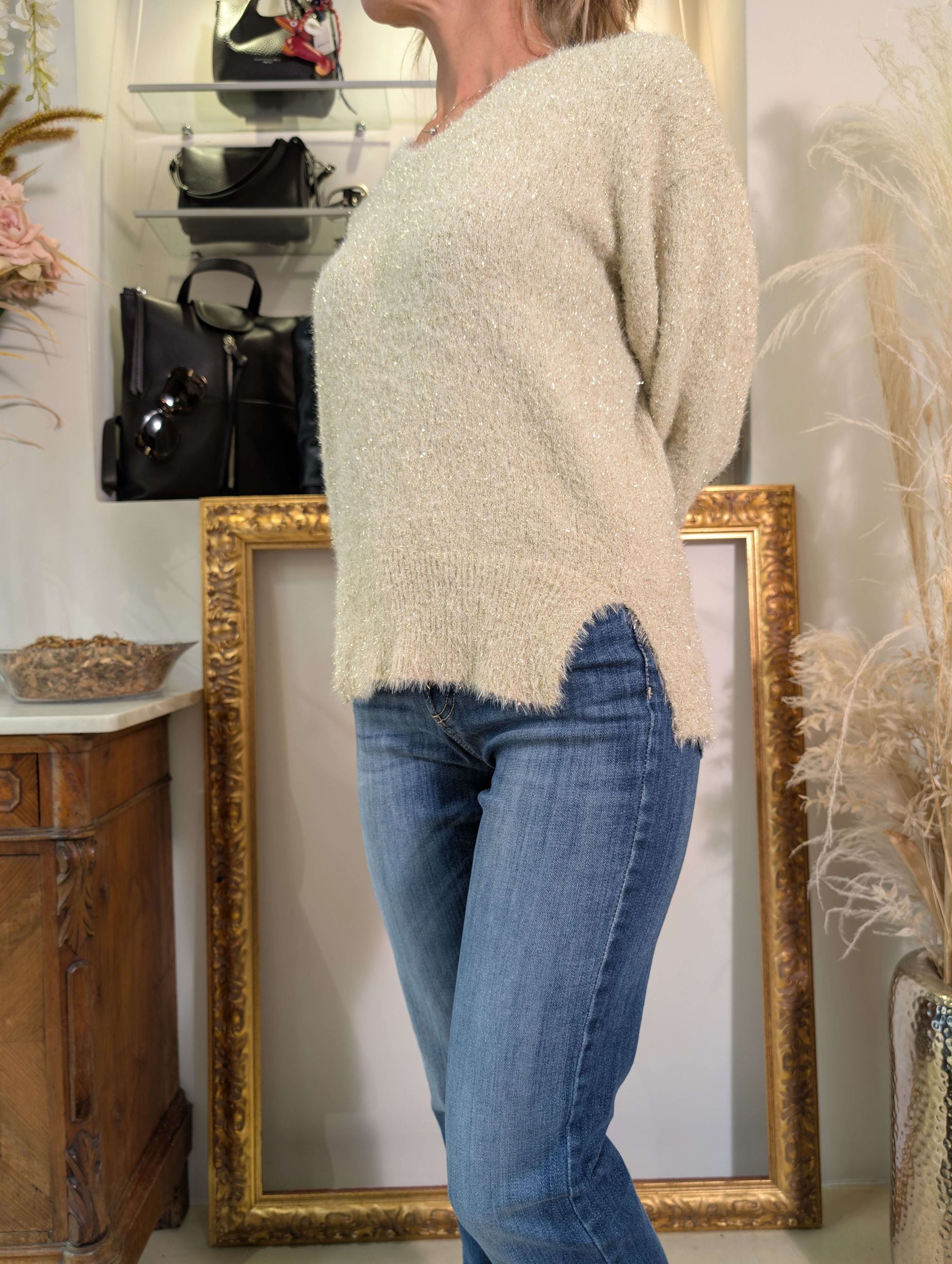 Maglia scollo a V lurex - SHE_FLORENCE_LAB