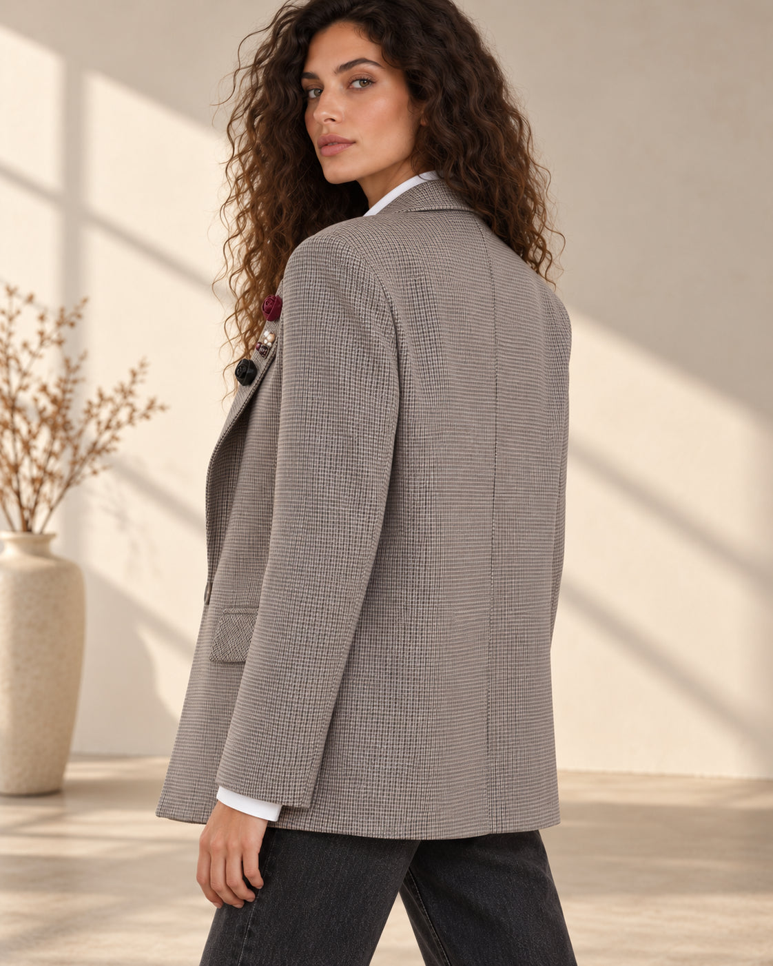 Blazer monopetto pied-de-poule con spille - VICOLO