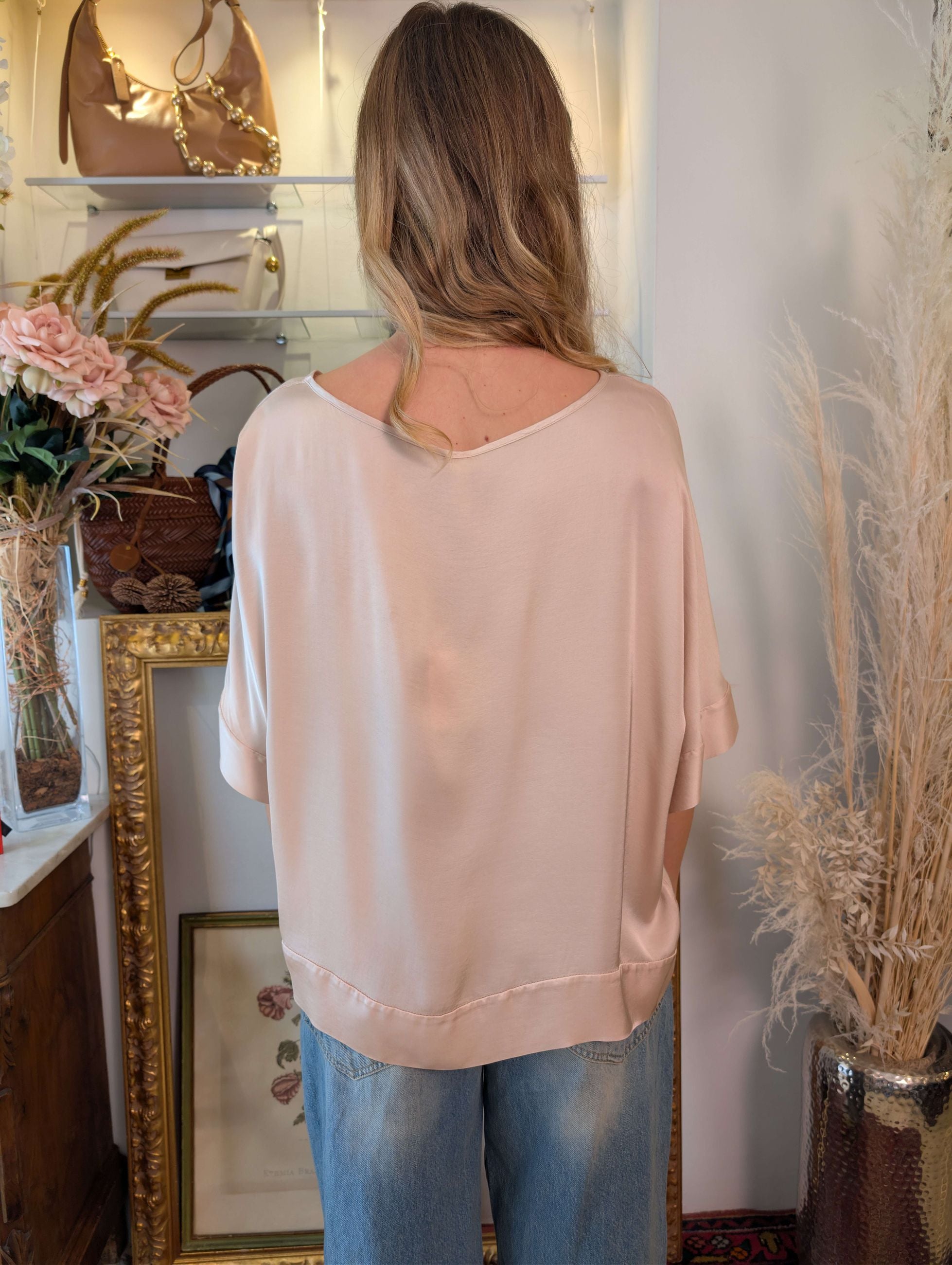 Blusa kimono oversize in raso di viscosa - TENSIONE IN