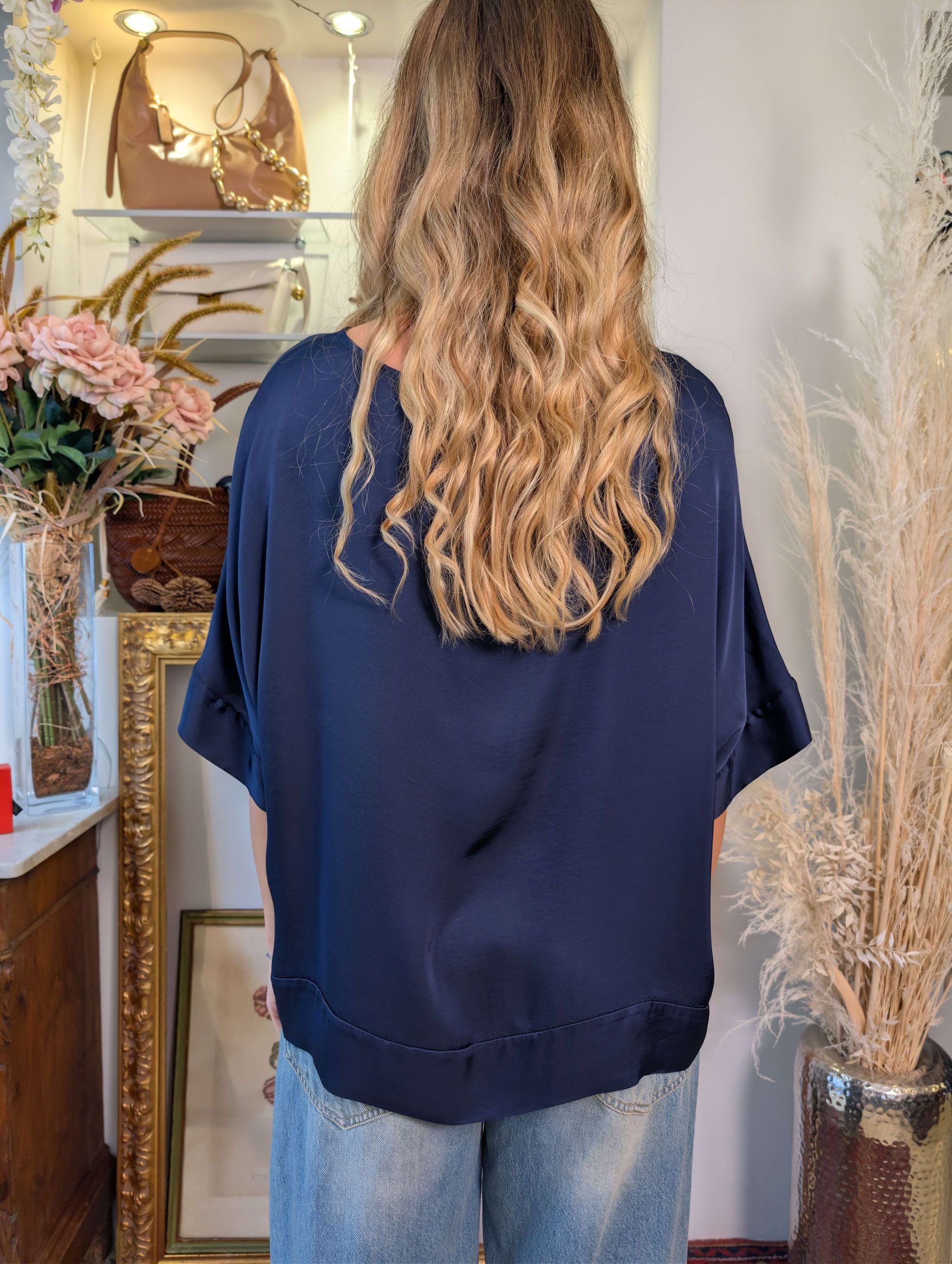 Blusa kimono oversize in raso di viscosa - TENSIONE IN