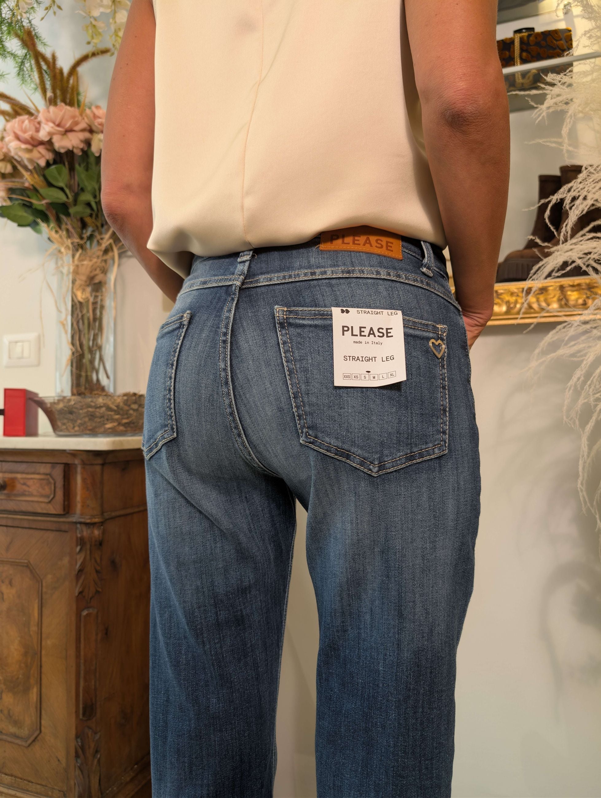 Panta in denim elasticizzato straight leg - PLEASE