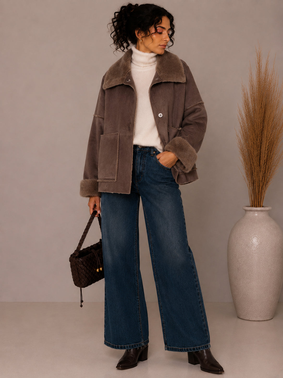 Giubbotto Oversize Suede Touch con Faux Fur - Sandro Ferrone