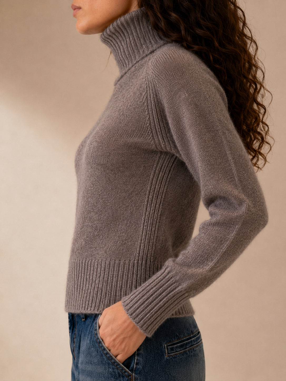 Maglia collo alto seamless in cachemire e lana - .SOLO TRE