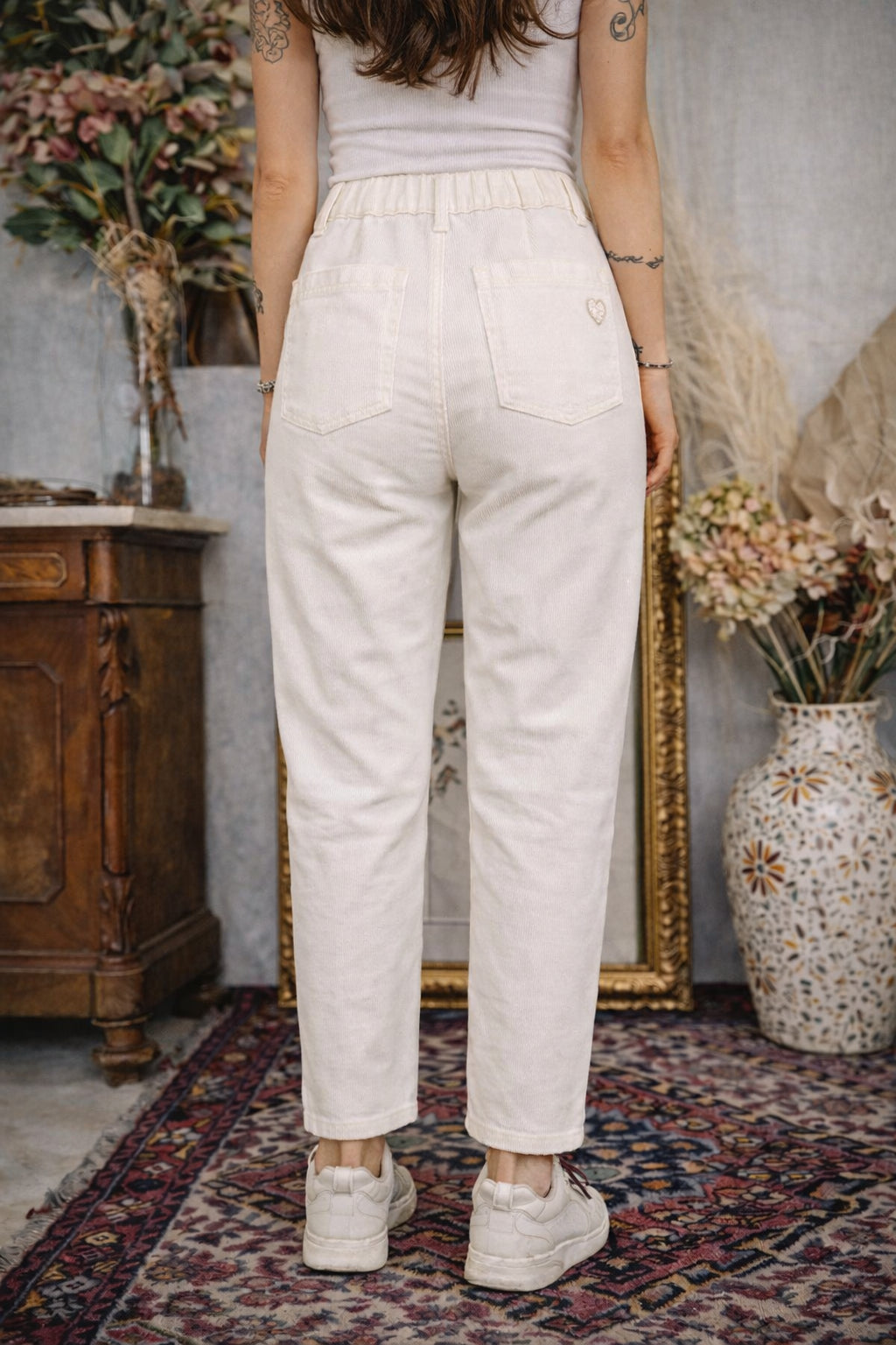 Panta in gabardina di cotone con charm orsetto - PLEASE