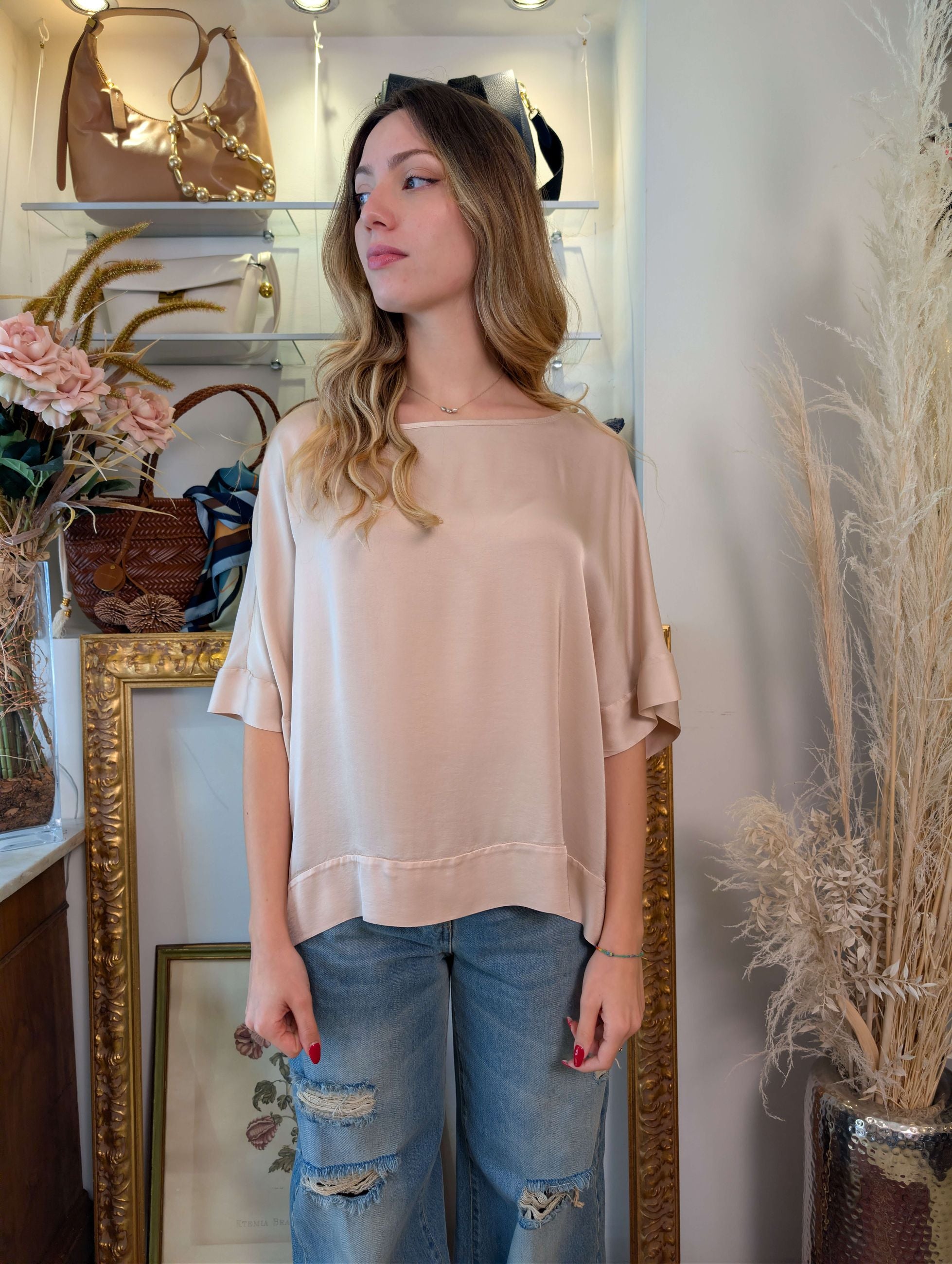 Blusa kimono oversize in raso di viscosa - TENSIONE IN